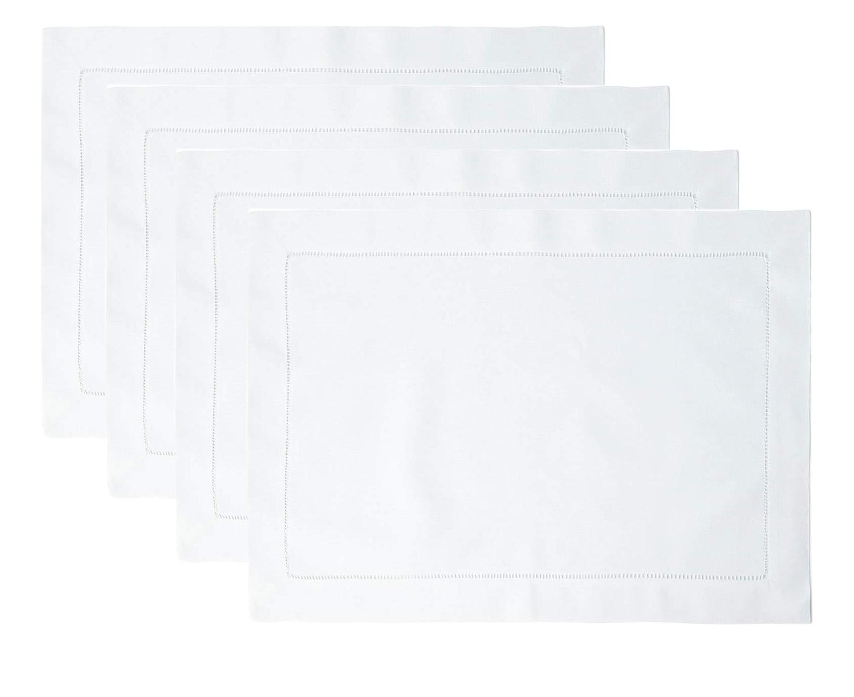 Saro Lifestyle Classic Linen Hemstitch Placemat, 14"x20" Rectangle, White (Set of 4)