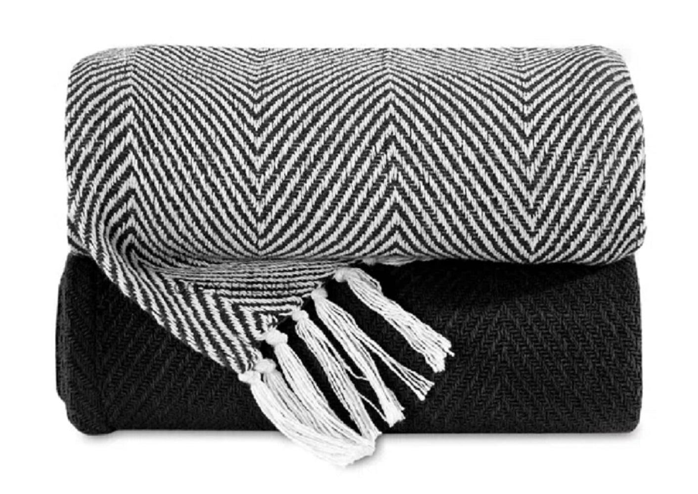 Handmade Chevron Cotton Throw Blanket with Tassels 50''x60'' - Perfect for Sofa, Couch, and Bed - Medium Weight All-Season Comfort (Set of2)