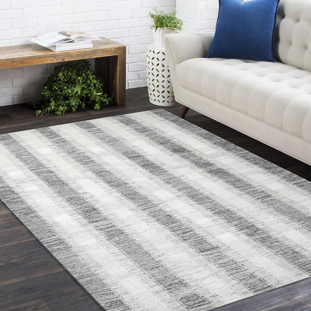 Gray and White Striped Wool Flatweave Rug 8' x 10'