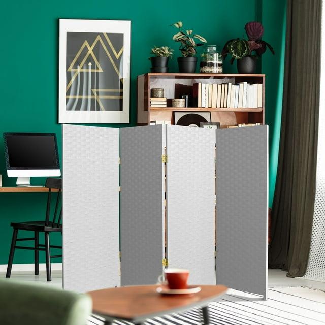 Handmade Woven Fiber Four-Panel Four-Foot Room Divider (China) White