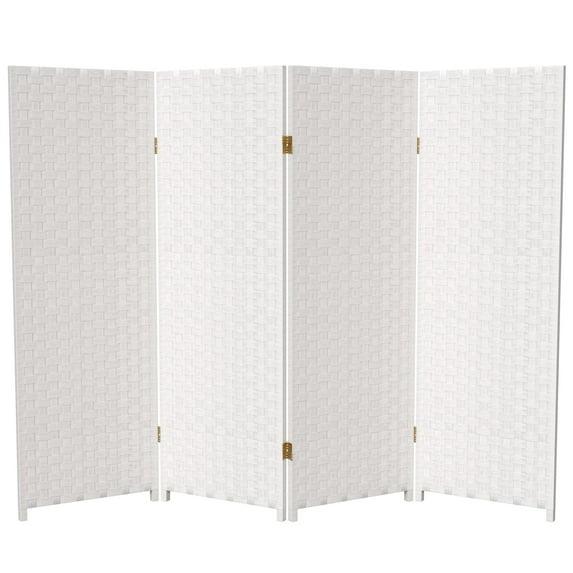 Handmade Woven Fiber Four-Panel Four-Foot Room Divider (China) White