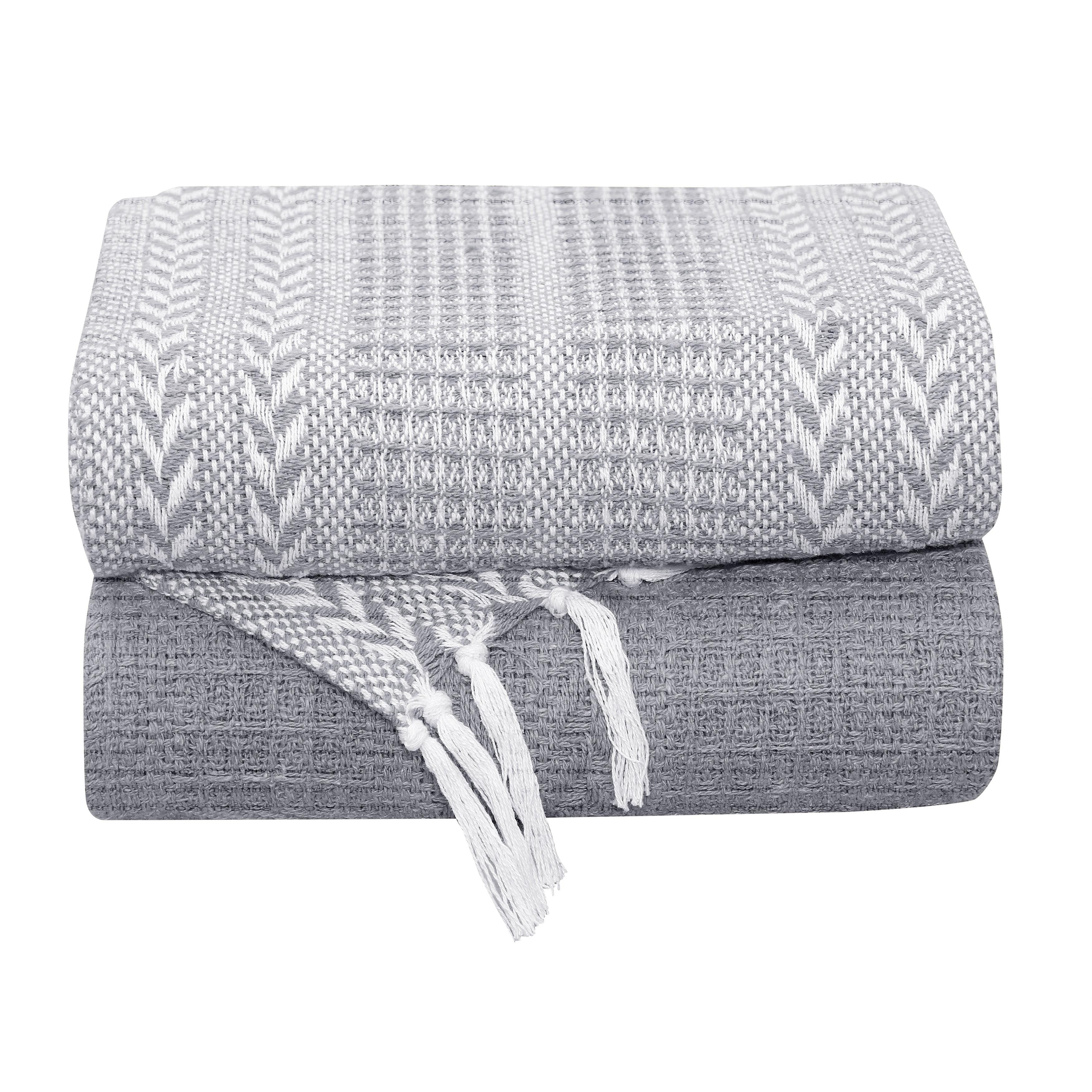 Luxurious Hand Woven Cozy Warm Combed Cotton All Season Indoor Outdoor Light Weight Fade Resistant Couch Chair Bed Throw Blankets Batik 50x60 Inch Set of 5