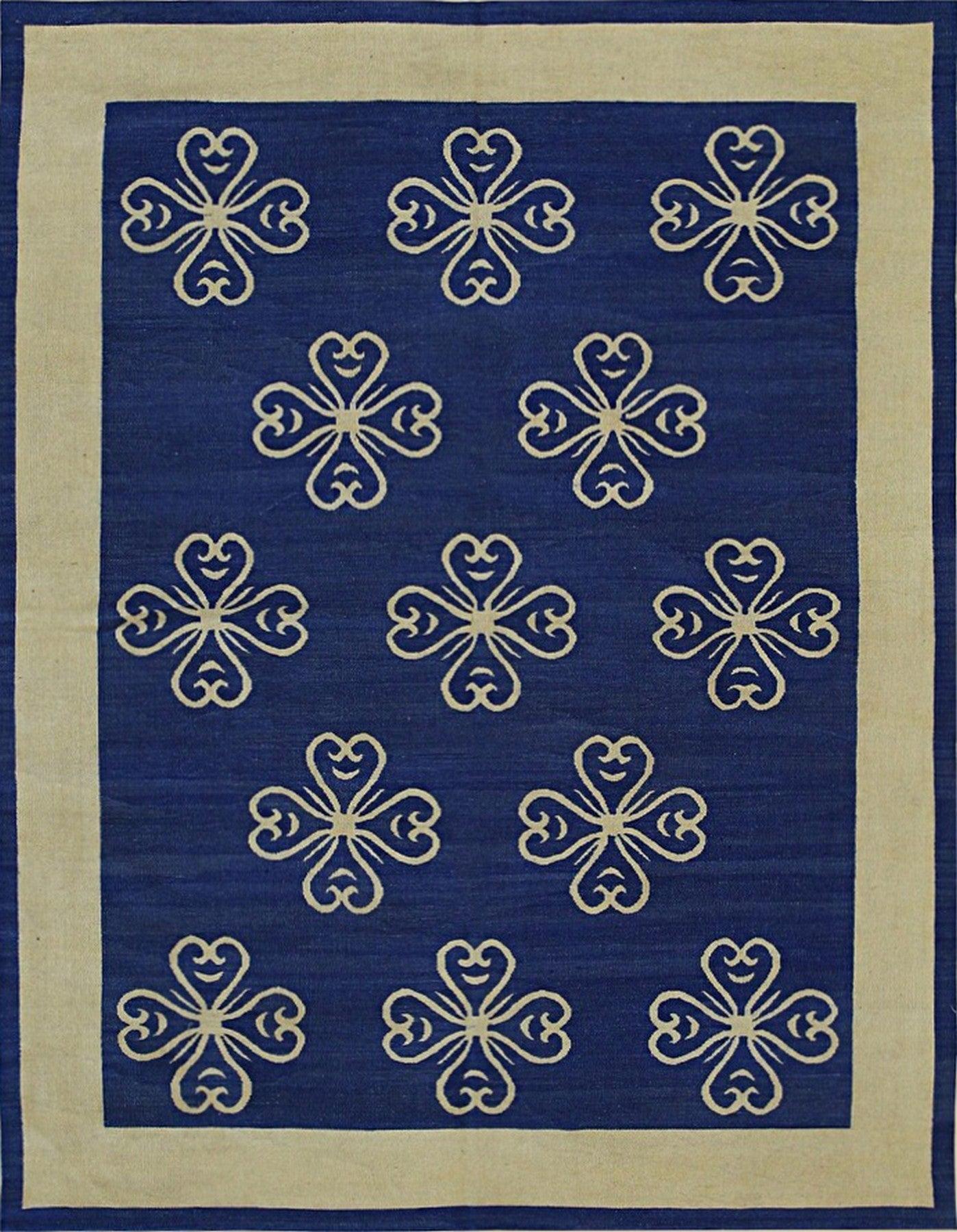 Handwoven Artisanal Blue Wool 6' x 8' Flatweave Area Rug