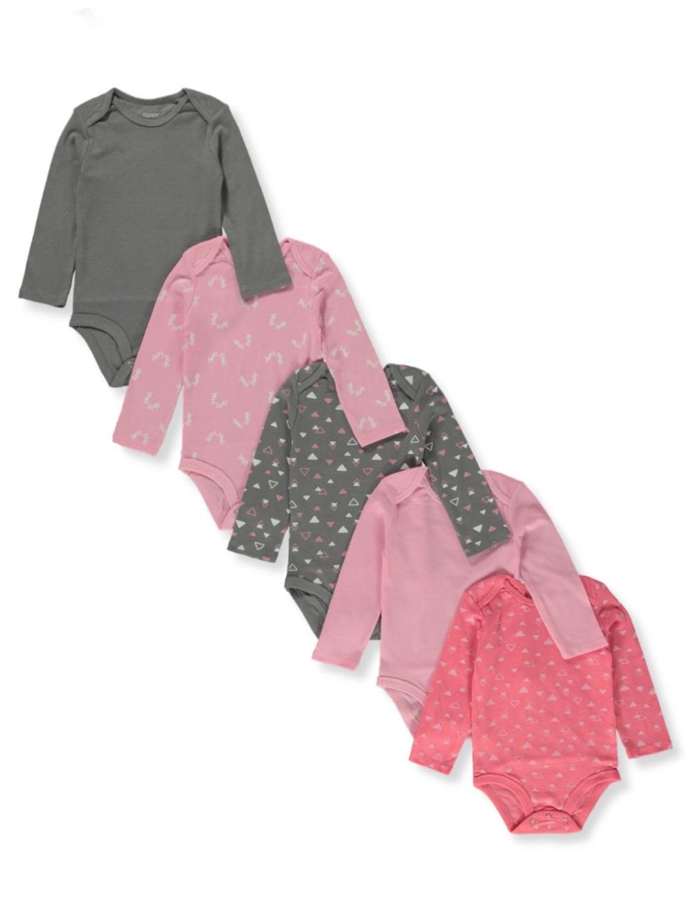Hanes baby boys Ultimate Flexy 5 Pack Long Sleeve Bodysuits Bodystocking, Pink/Grey Shades, 18-24 Months US