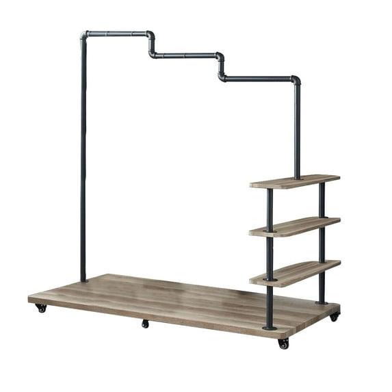 Benjara Hanger Rack with Pipe Design Tubular Frame and Casters, Brown