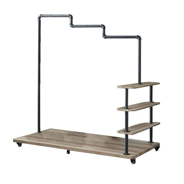 Benjara Hanger Rack with Pipe Design Tubular Frame and Casters, Brown