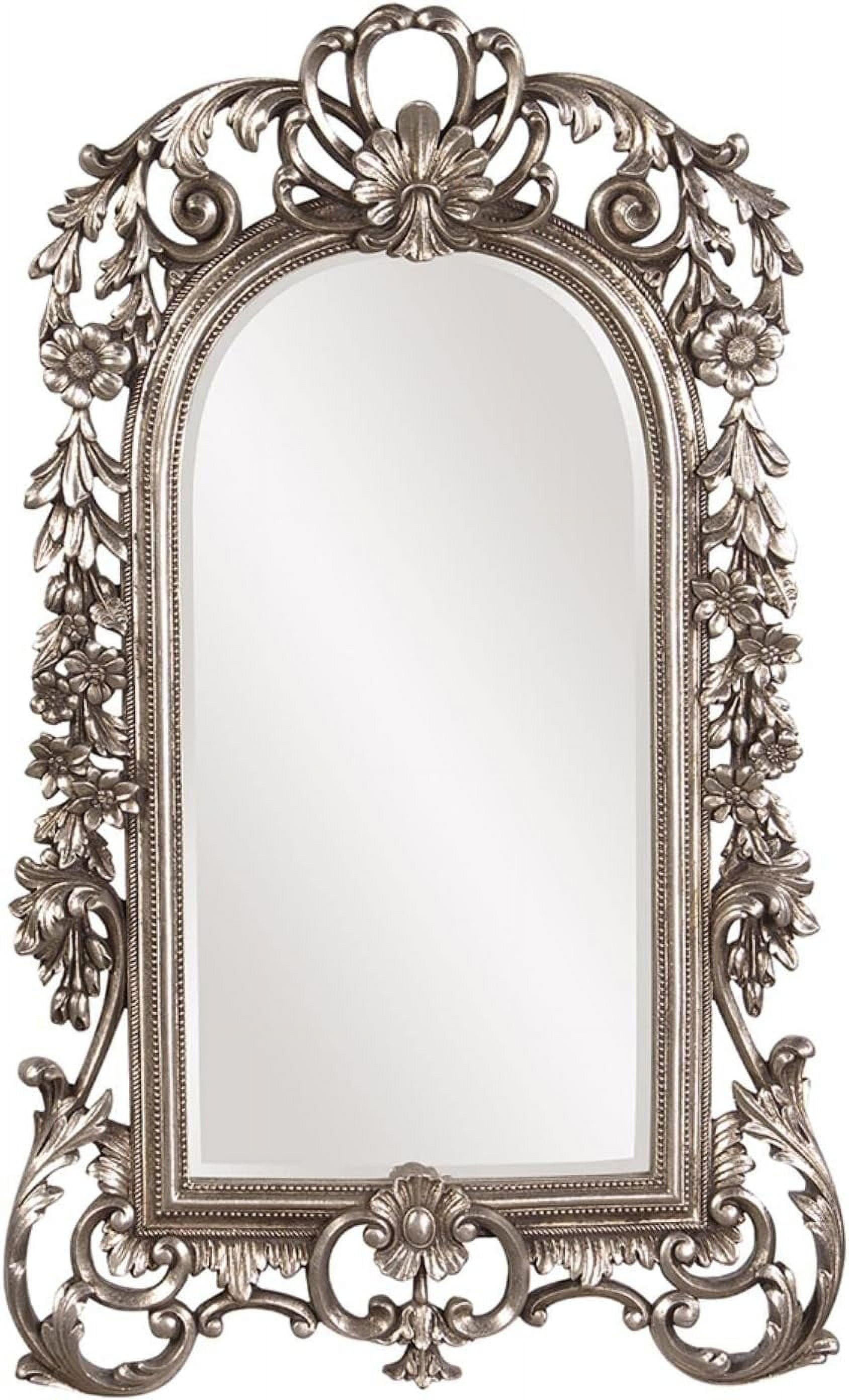 Antique Silver Arched Ornate Wall Mirror with Beveled Edges