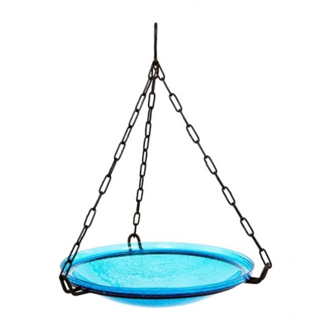 17" Reflective Crackle Glass Hanging Birdbath Bowl Teal Blue - Achla Designs