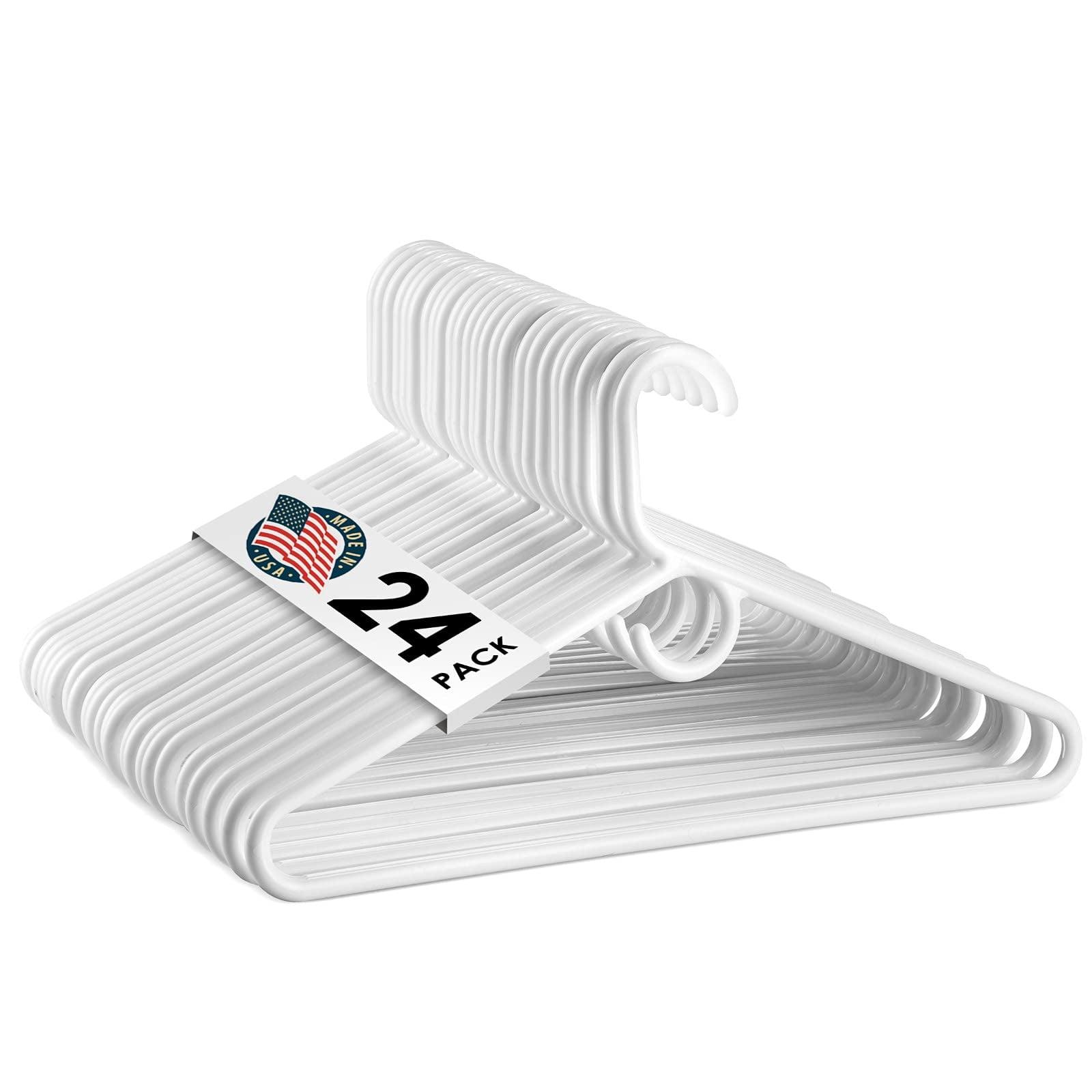 Hangorize USA-Made Heavy Duty Plastic Hangers, White - Pack of 24 Clothes Hangers with Hook for Scarves, Belts, Straps - Clothing, Suit, and Coat Hangers for Everyday Use