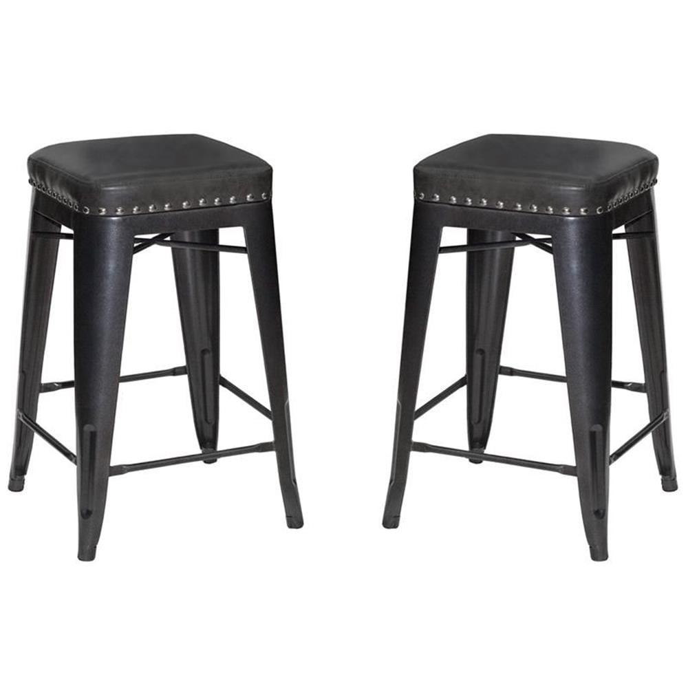 Hank Graphite Gray Metal and Faux Leather Counter Stool
