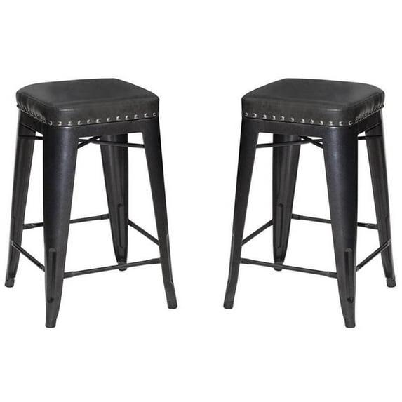 Hank Graphite Gray Metal and Faux Leather Counter Stool