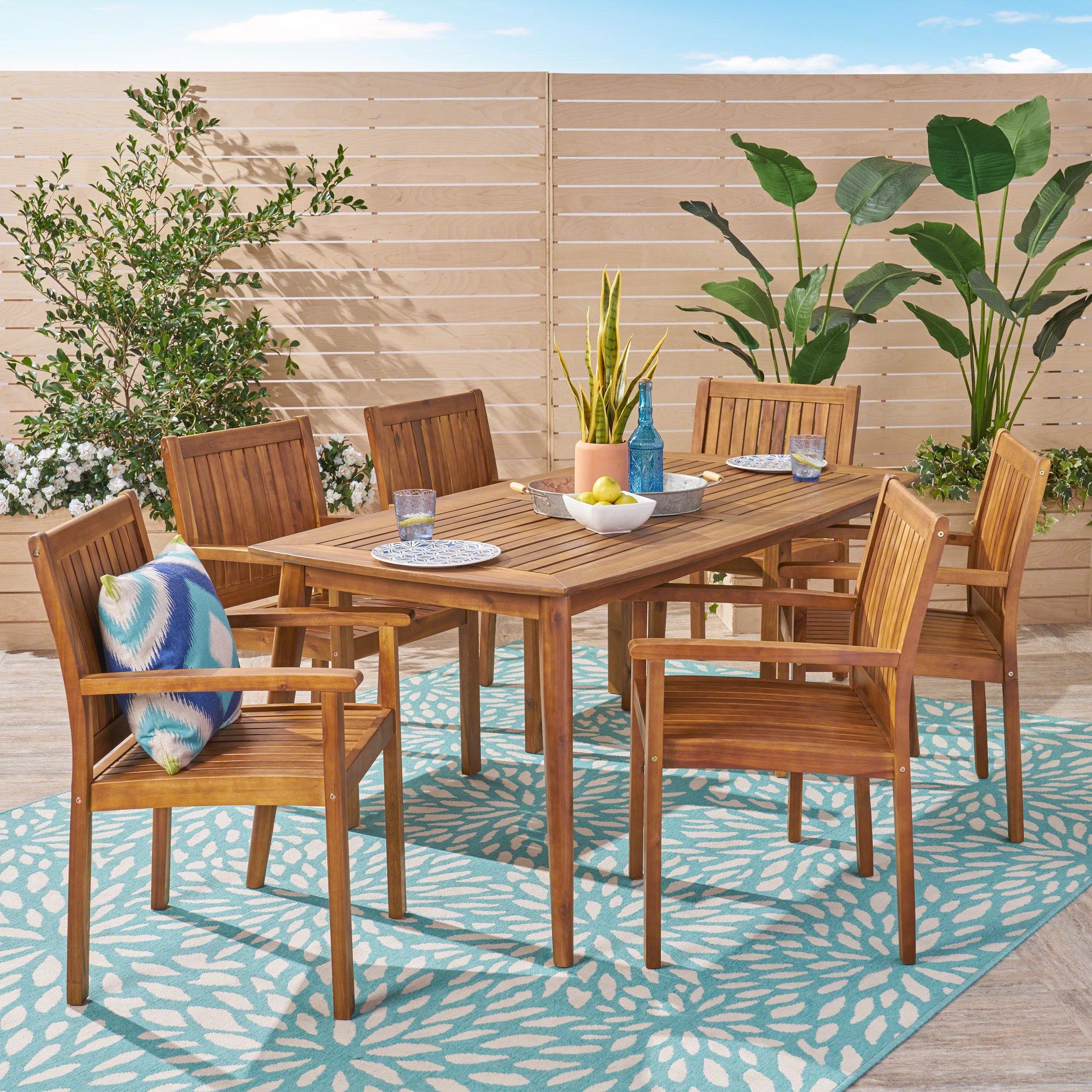 Teak Brown 7-Piece Wood Outdoor Dining Set