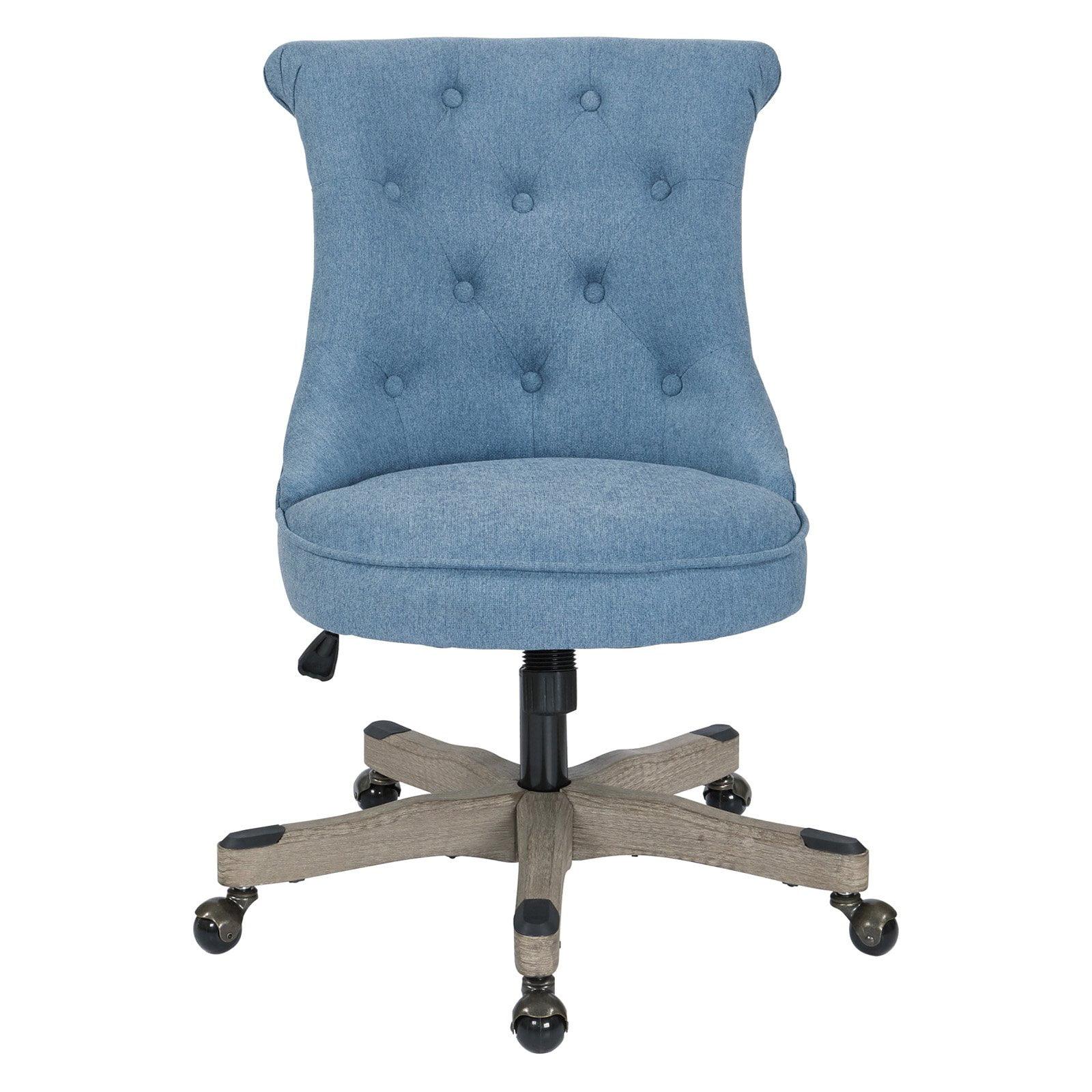 Sky Blue Fabric Swivel Armless Office Chair with Wood Base