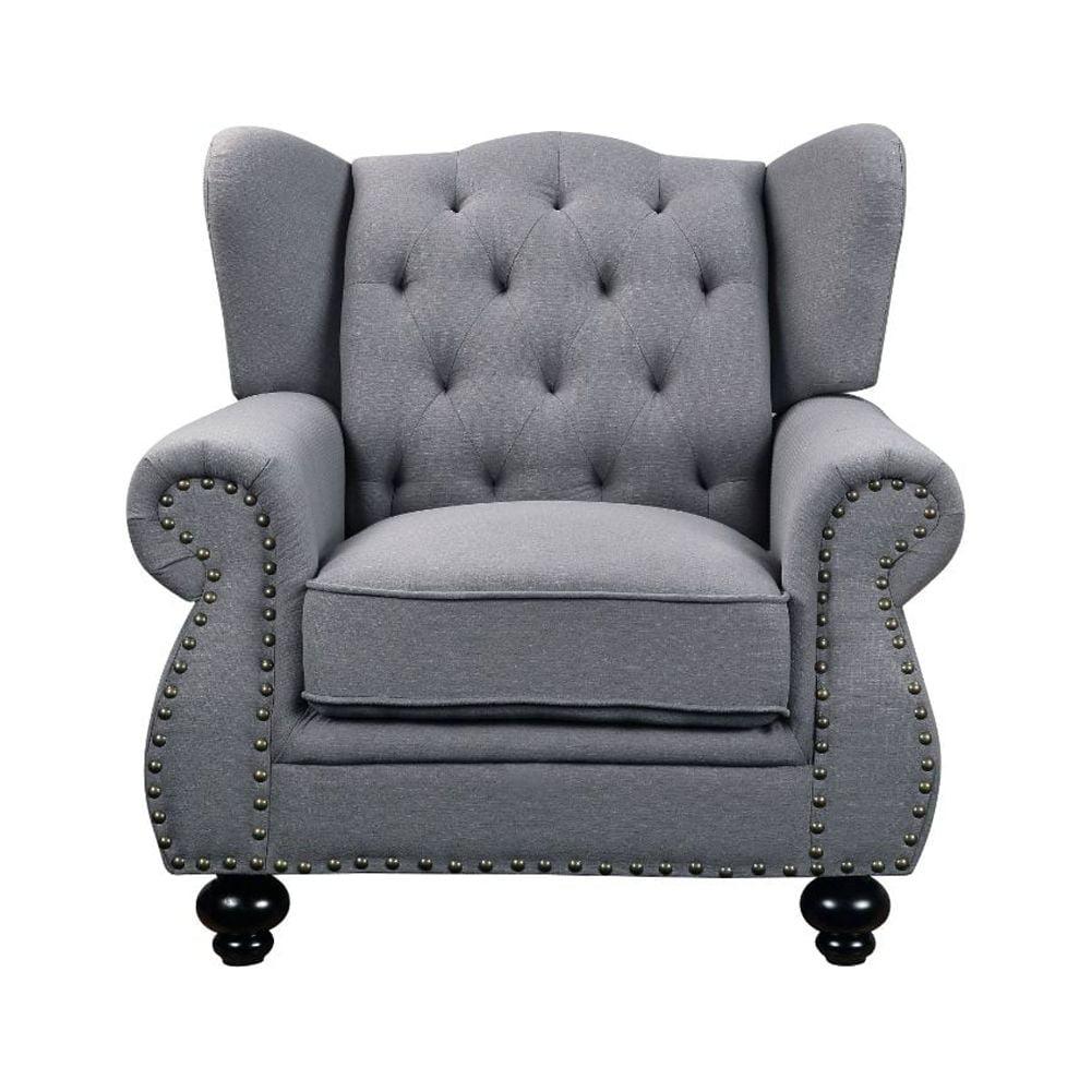 Gray Tufted Wingback Accent Chair with Nailhead Trim