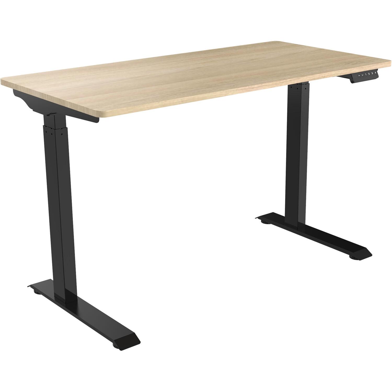 Medium Brown Adjustable Height Standing Desk with Black Metal Frame