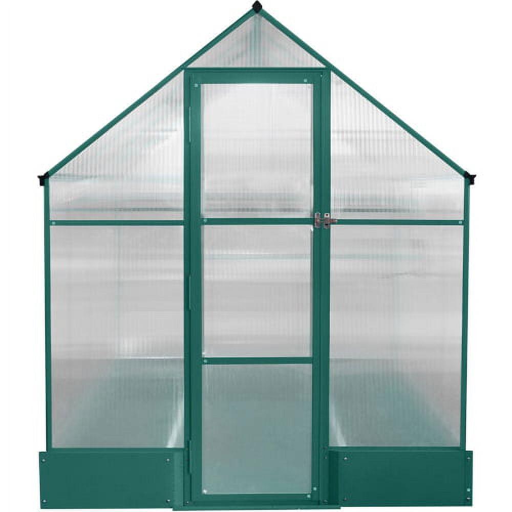 8' x 6' Green Polycarbonate Walk-In Greenhouse with Planter Beds