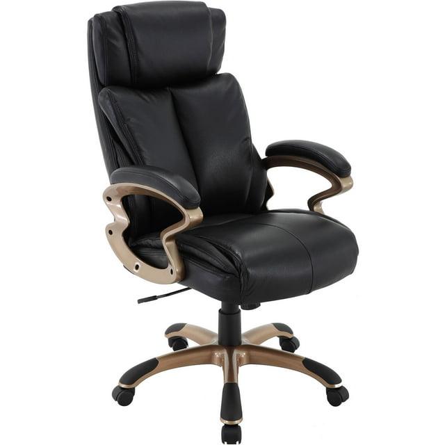 Hanover Atlas Executive Office Chair with Upholstered Faux-Leather Seat in Brown and Copper-Wheeled Base