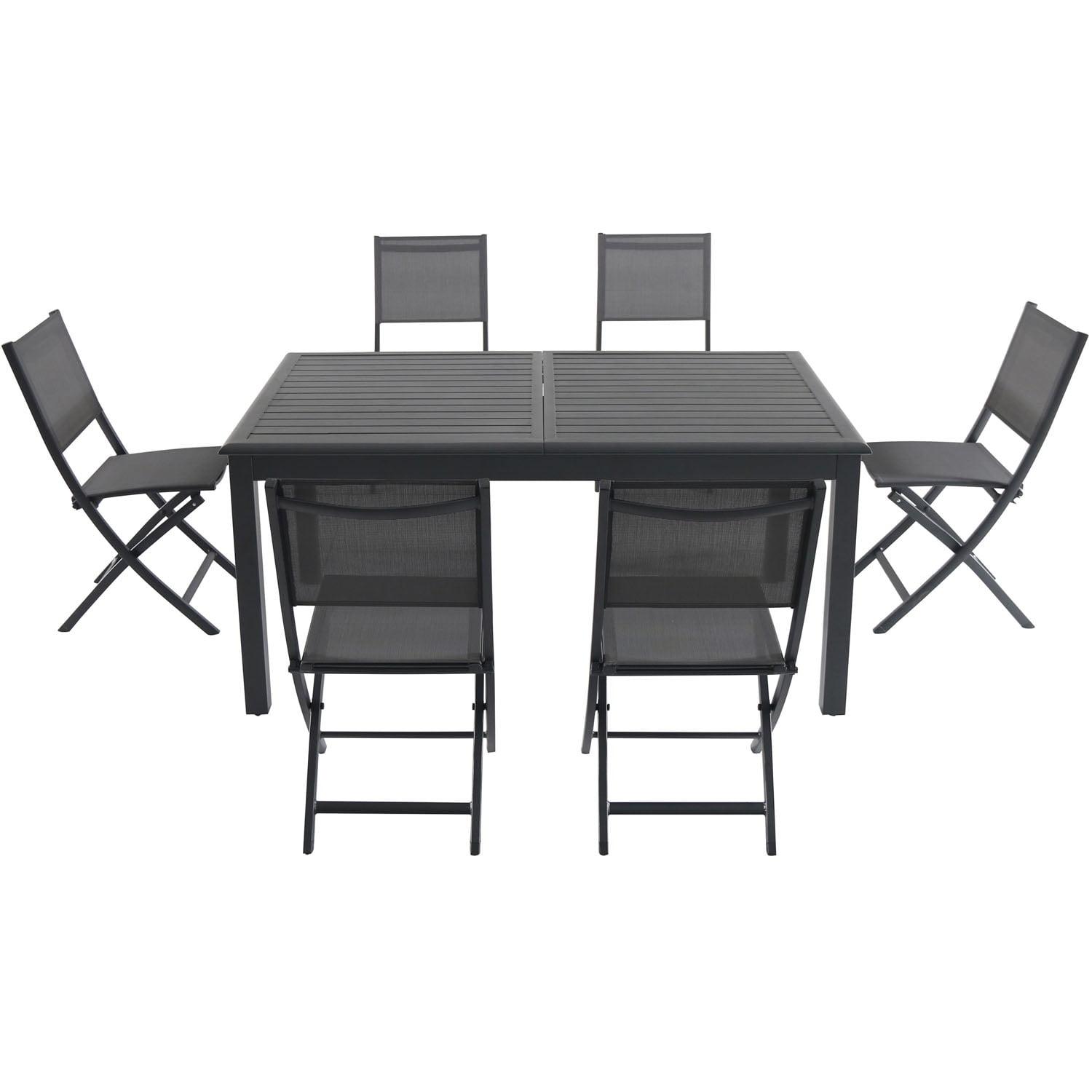 Cameron 7-Piece Gray Aluminum Dining Set with Folding Sling Chairs