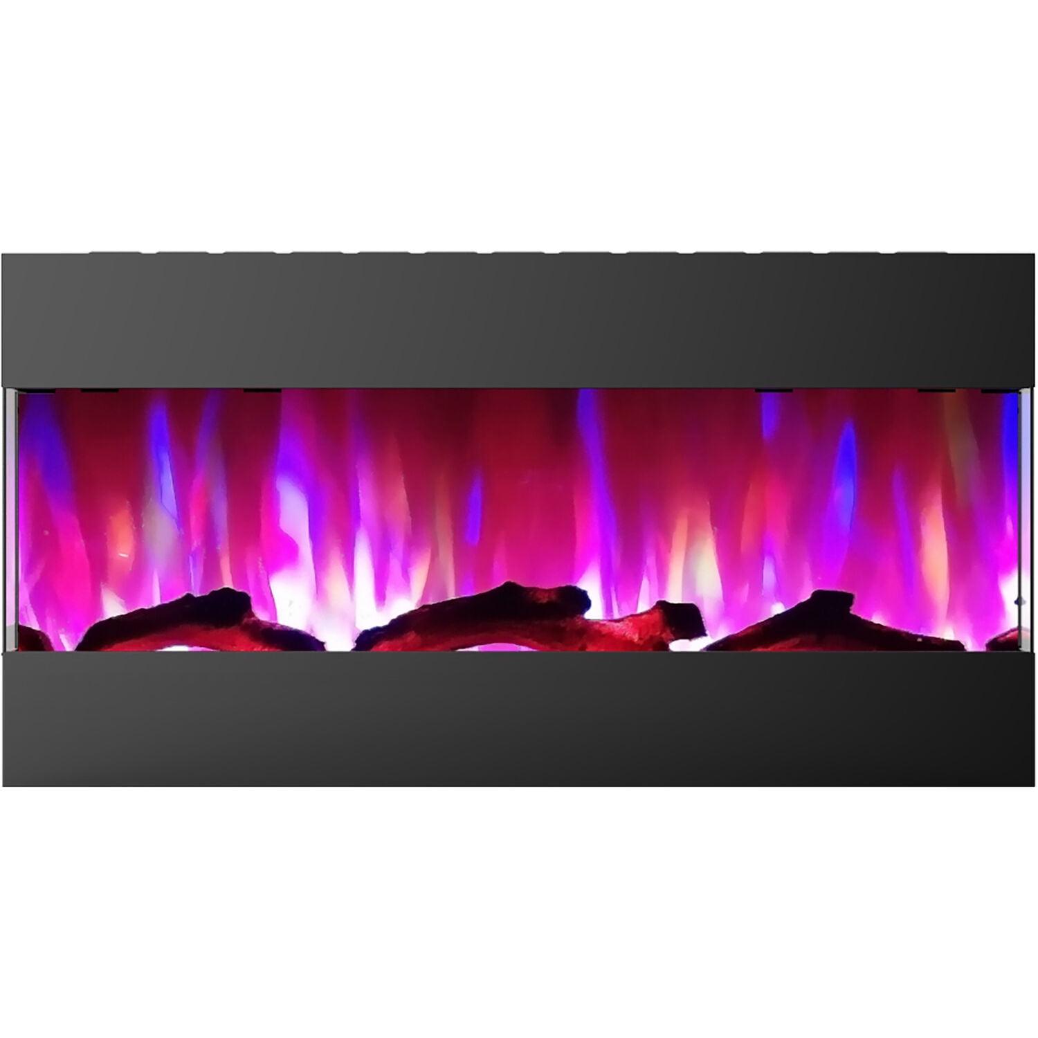 Hanover Fireside 42 In. Recessed/Wall-Mounted Electric Fireplace with Logs and LED Color-Changing Display, Black
