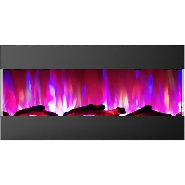 Hanover Fireside 42 In. Recessed/Wall-Mounted Electric Fireplace with Logs and LED Color-Changing Display, Black