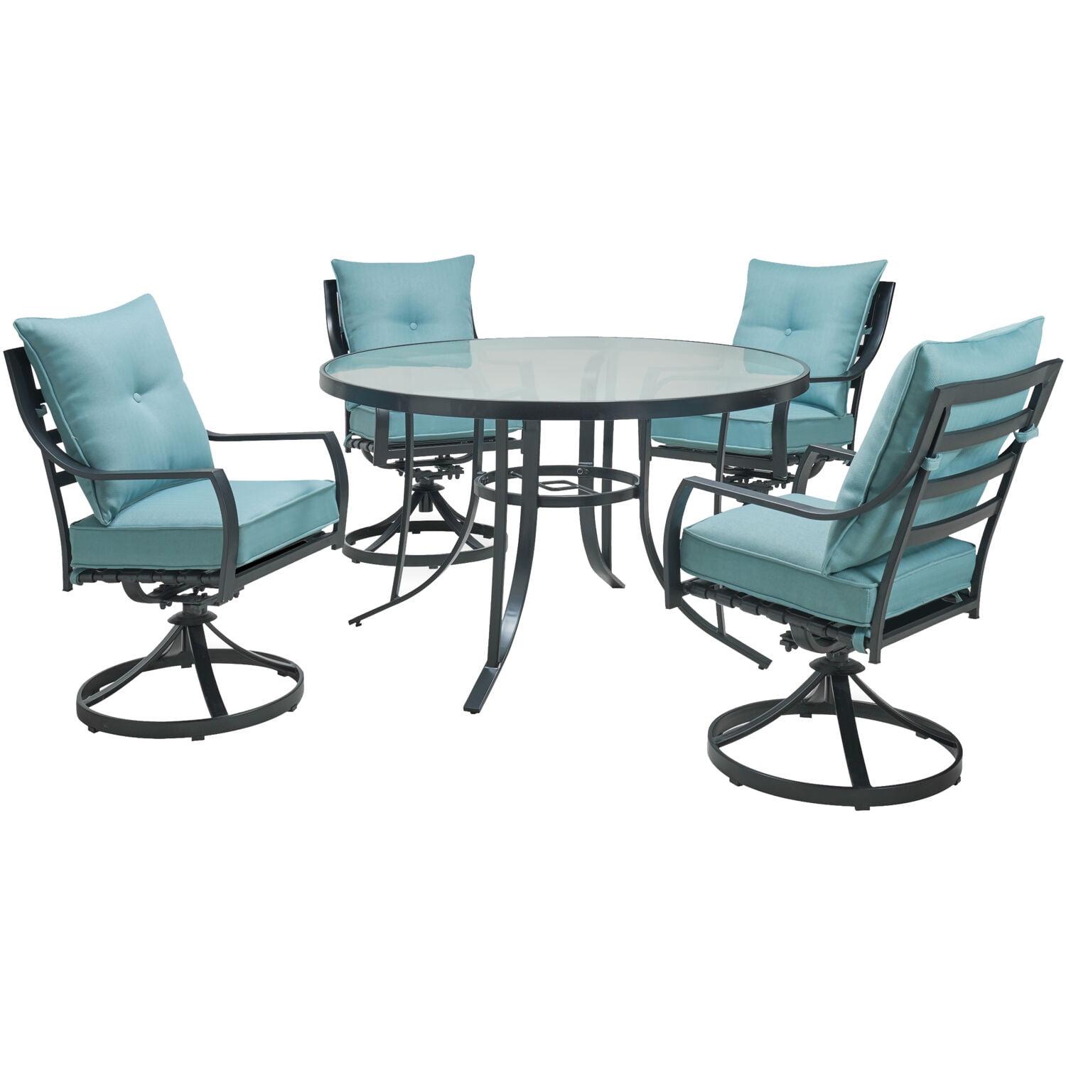 Sleek Modern 5-Piece Outdoor Dining Set with Swivel Rockers and Glass-Top Table