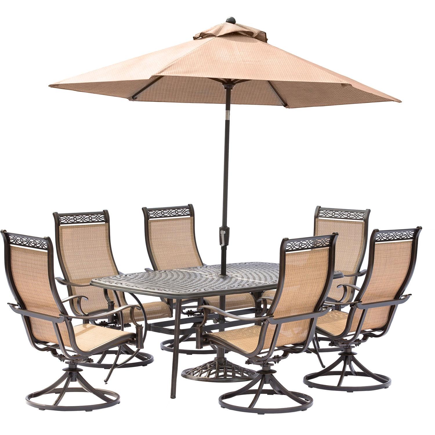 Tan and Bronze 7-Piece Outdoor Dining Set with Swivel Rockers