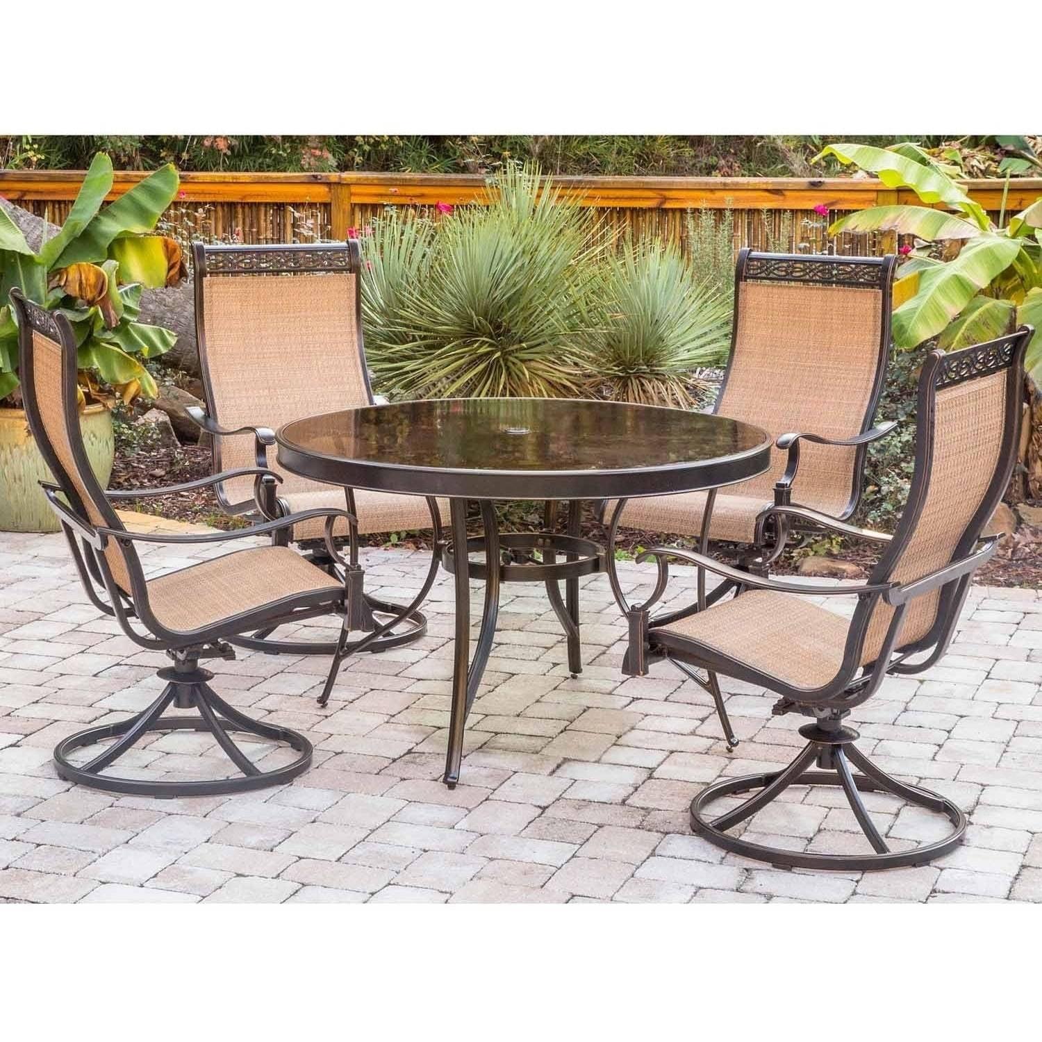 Monaco 5-Piece Bronze Aluminum Outdoor Dining Set with Tan Sling Chairs