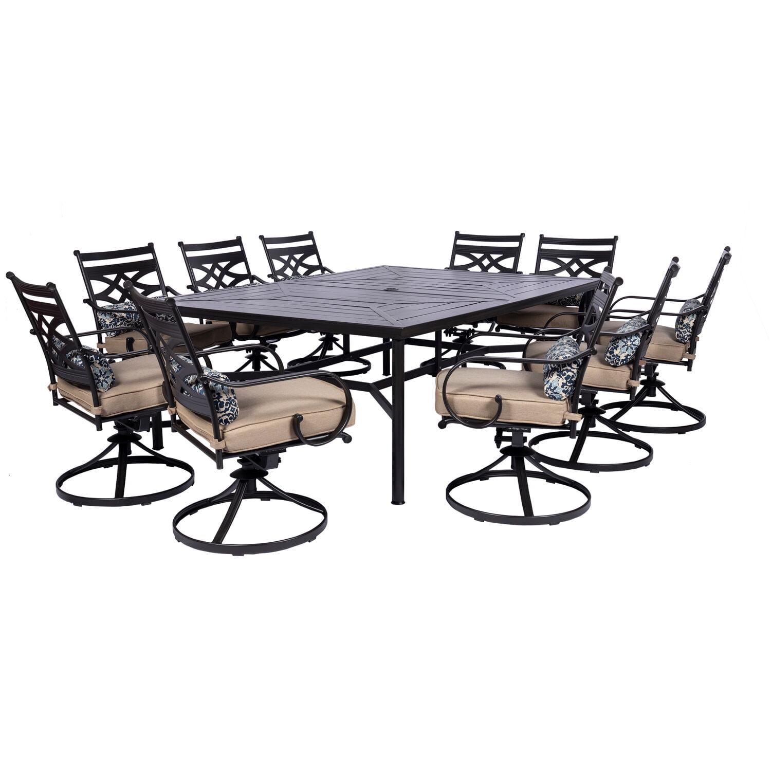 Montclair Steel 11-Piece Outdoor Dining Set with Swivel Rockers, Tan