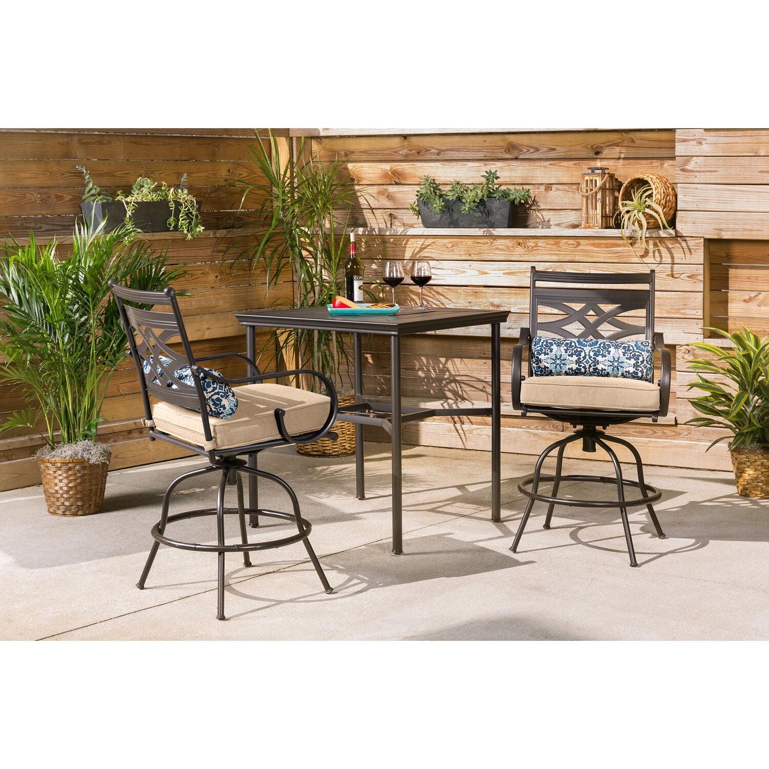 Elegant Montclair 3-Piece Tan High-Dining Patio Set with Swivel Chairs