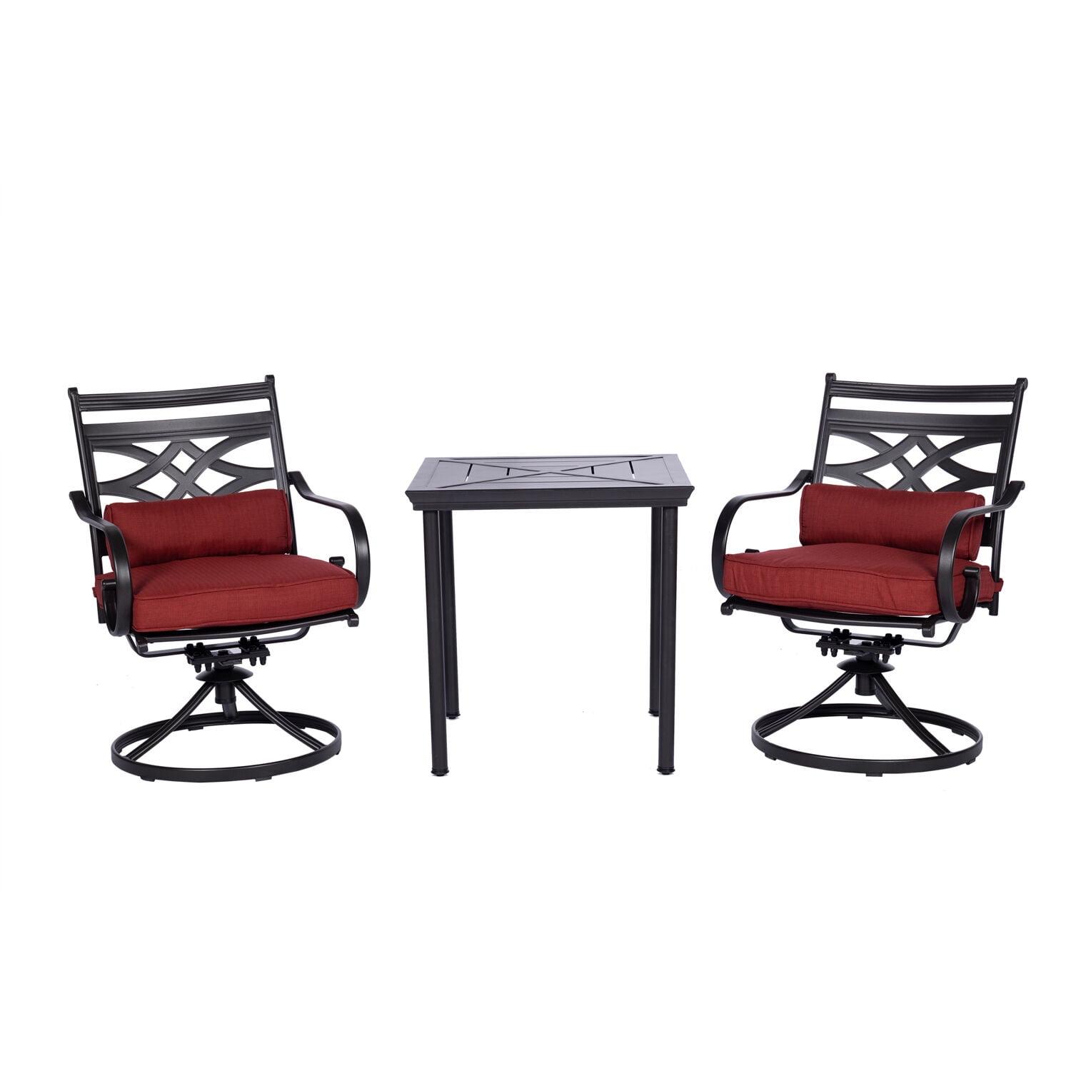 Chili Red Steel 3-Piece Bistro Dining Set with Swivel Rockers