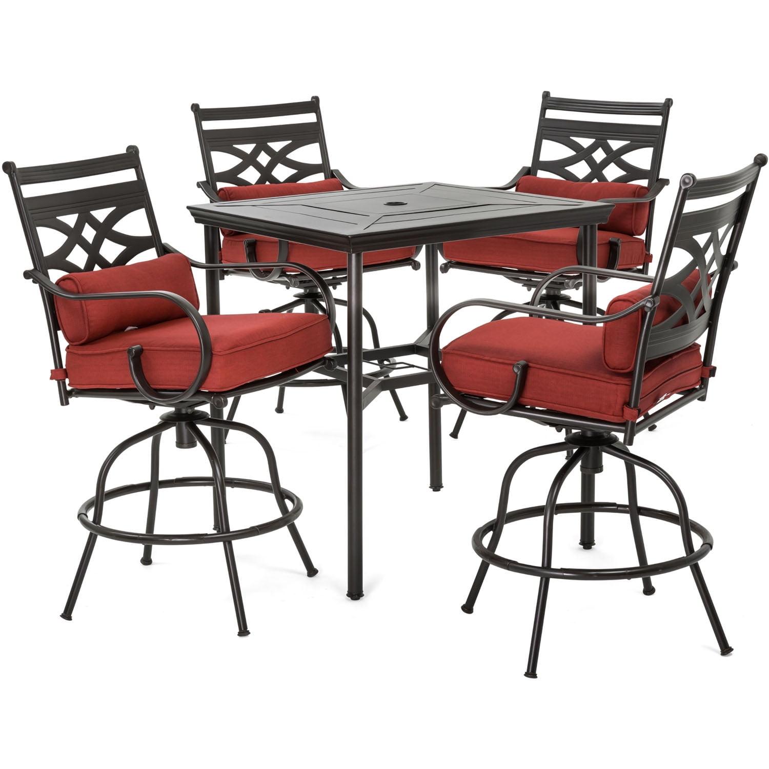 Montclair 5-Piece Steel Outdoor Dining Set with Chili Red Cushions