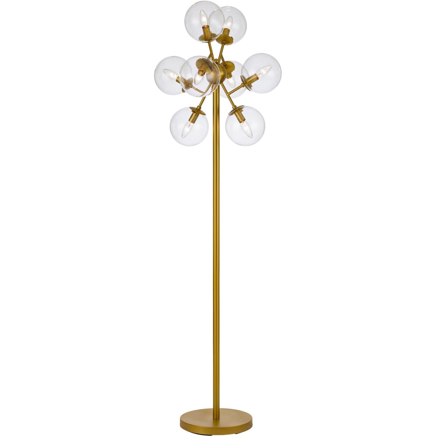 Hanover Neve Gold Metal Floor Lamp with 8 Clear Glass Globes | Modern Standing Pole Light for Living Room, Bedroom, Office, Nursery | Plug-In