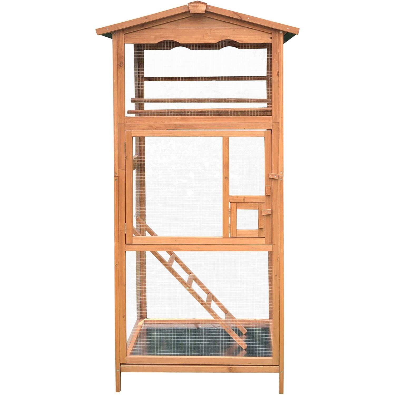 Hanover Rustic Stained Fir Wood Outdoor Bird Cage with Waterproof Roof