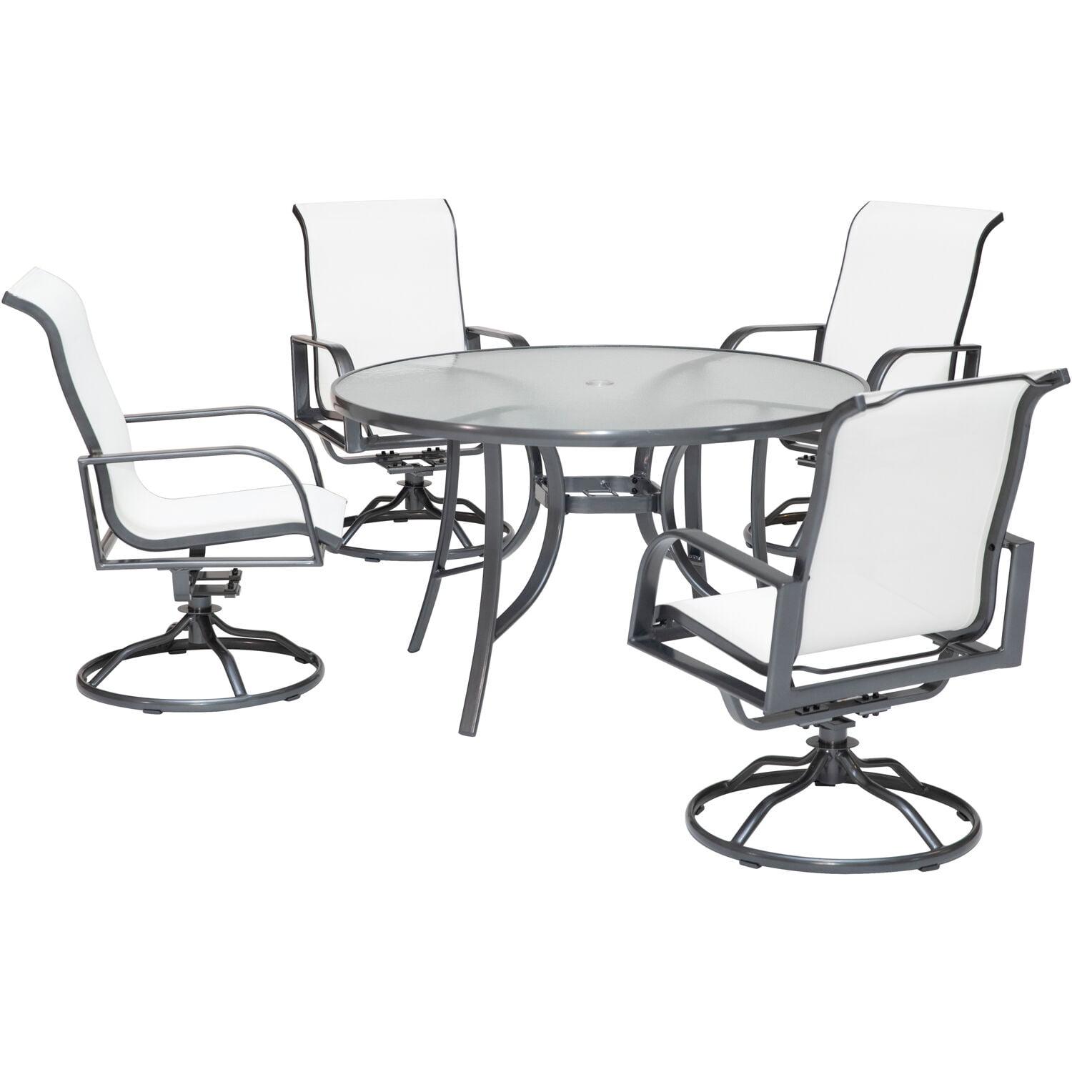 Phoenix Modern 48" White and Grey Glass-Top Outdoor Dining Set for 4