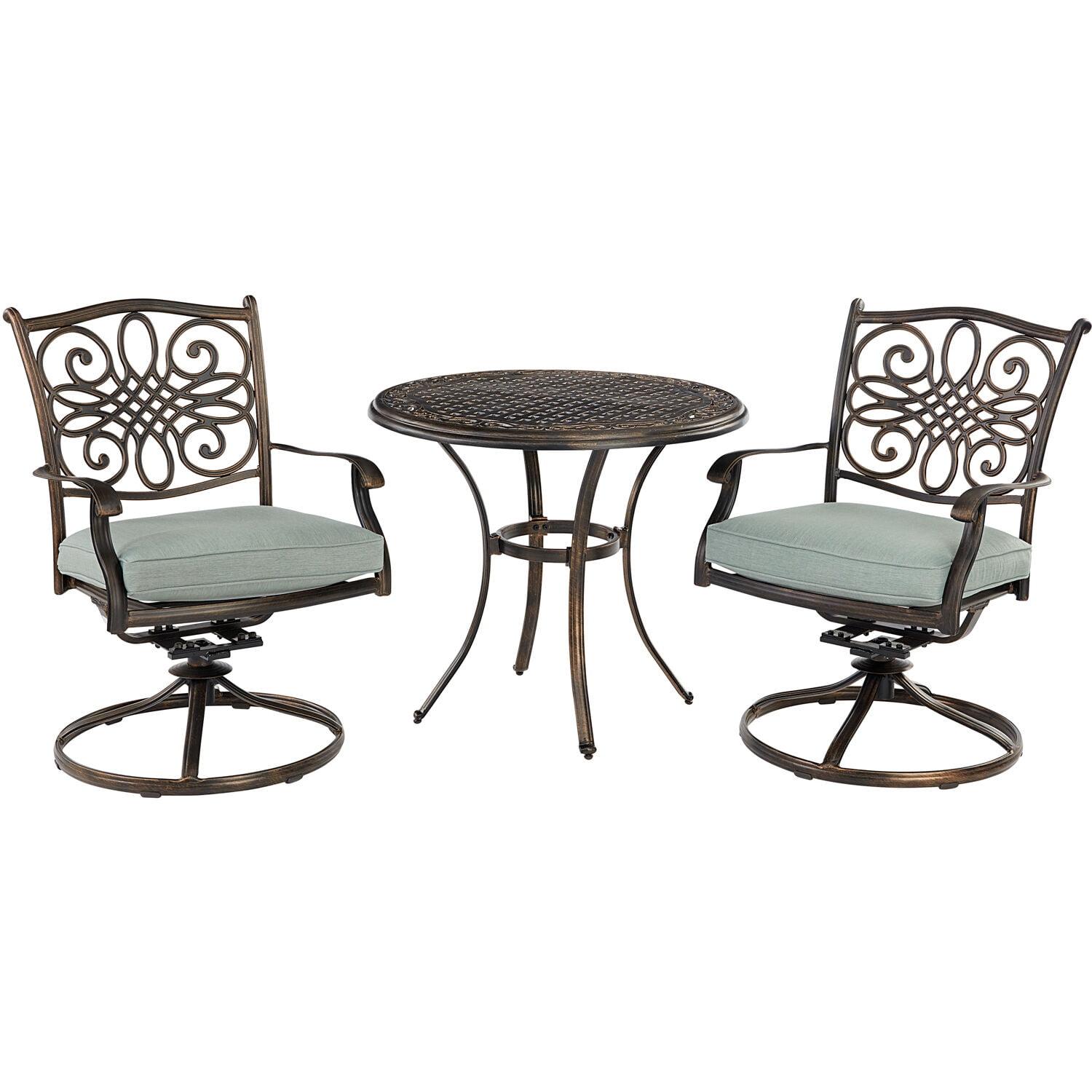 Renditions 3-Piece Set with 2 Swivel Rockers and 32-in. Cast-Top Table, Featuring Sunbrella Fabric