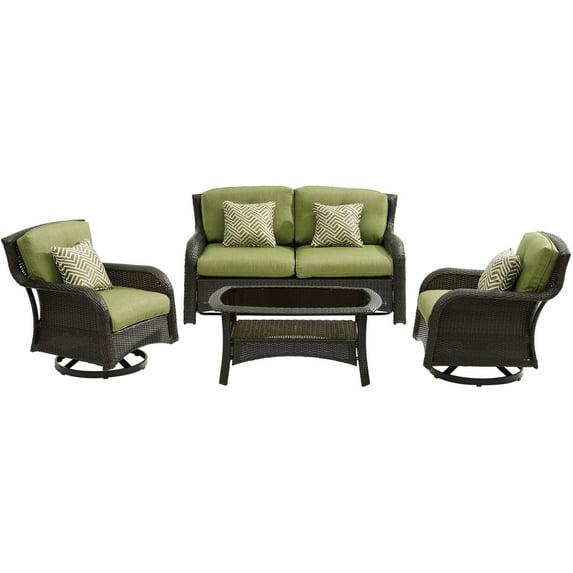 Hanover Strathmere 4-Piece Wicker and Steel Outdoor Conversation Set, Cilantro Green
