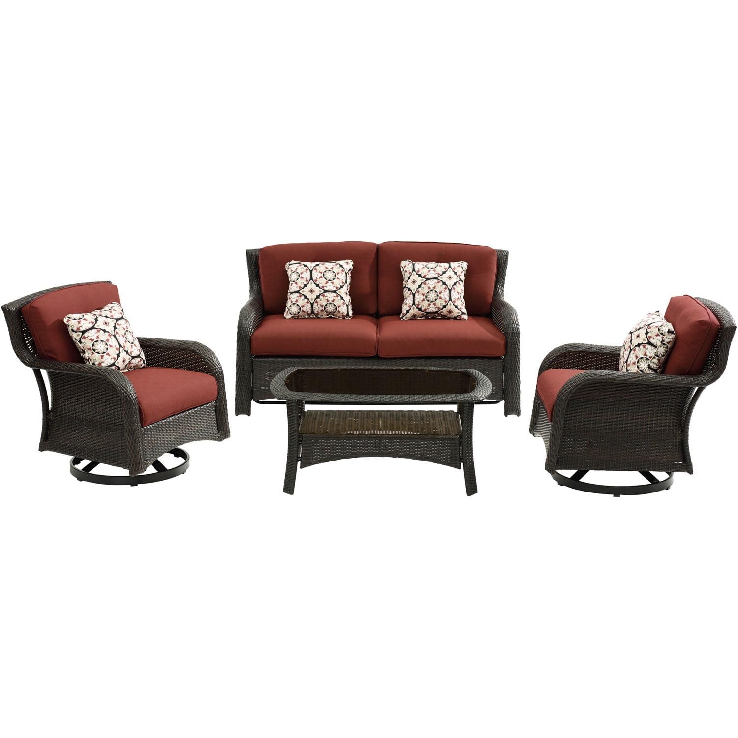 Crimson Red Wicker and Steel 4-Piece Outdoor Conversation Set