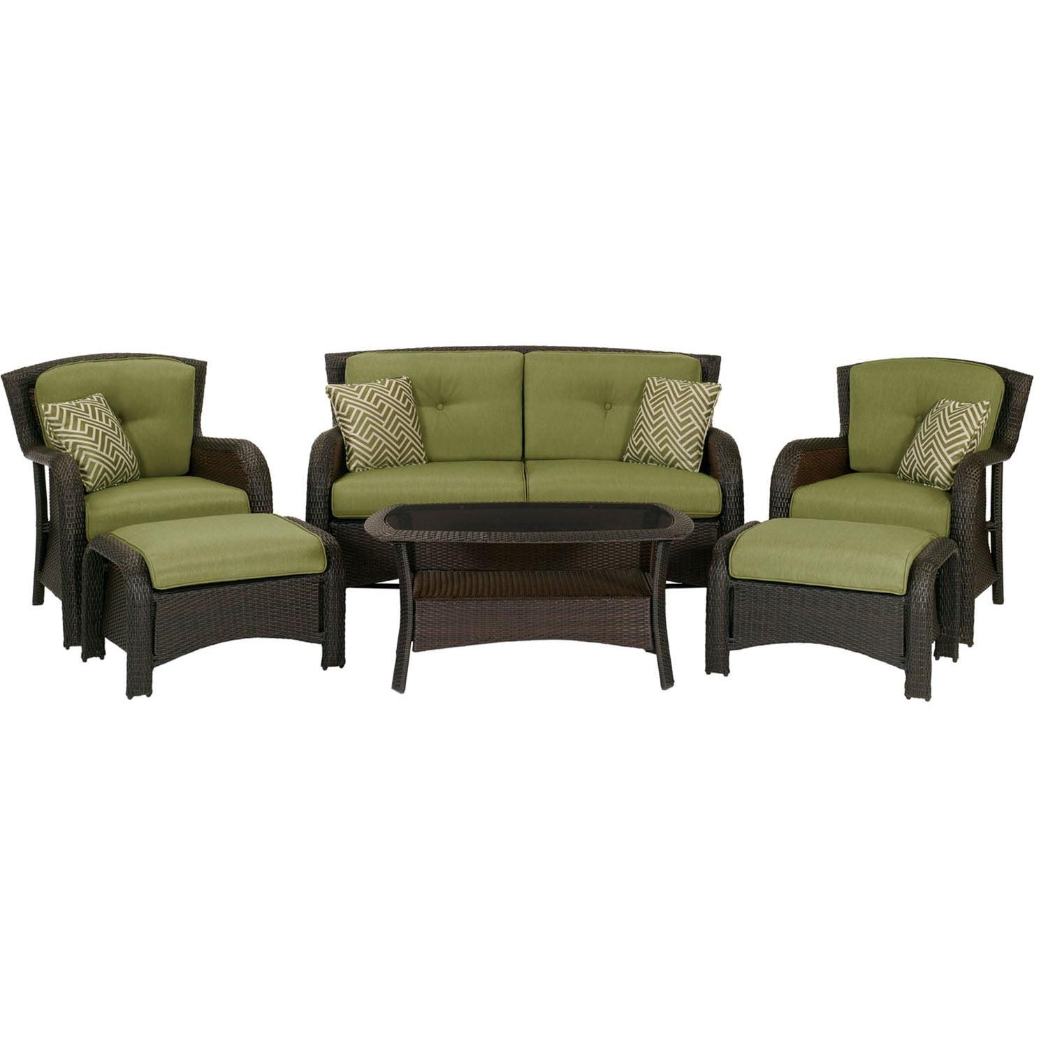 Strathmere Cilantro Green Wicker and Steel 6-Piece Outdoor Loveseat Set