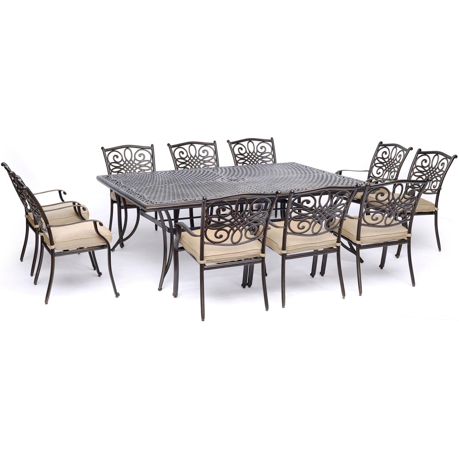 Hanover Traditions 11-Piece Aluminum Outdoor Dining Set with Tan Cushions