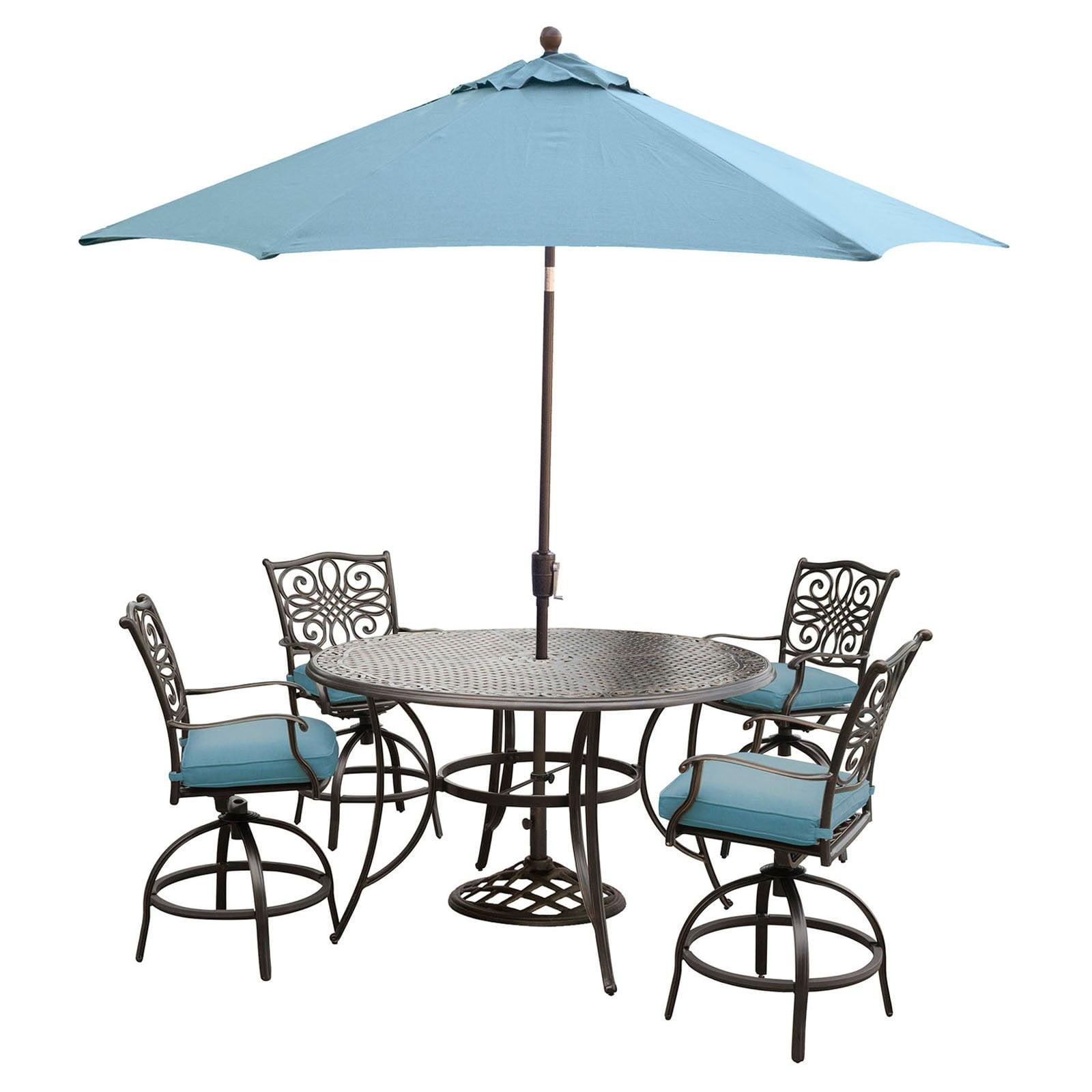 Hanover Blue 5-Piece High-Dining Set with Swivel Chairs and Cast-Top Table