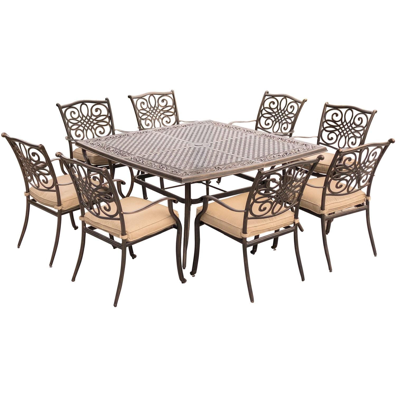 Bronze Aluminum 9-Piece Outdoor Dining Set with Natural Oat Cushions