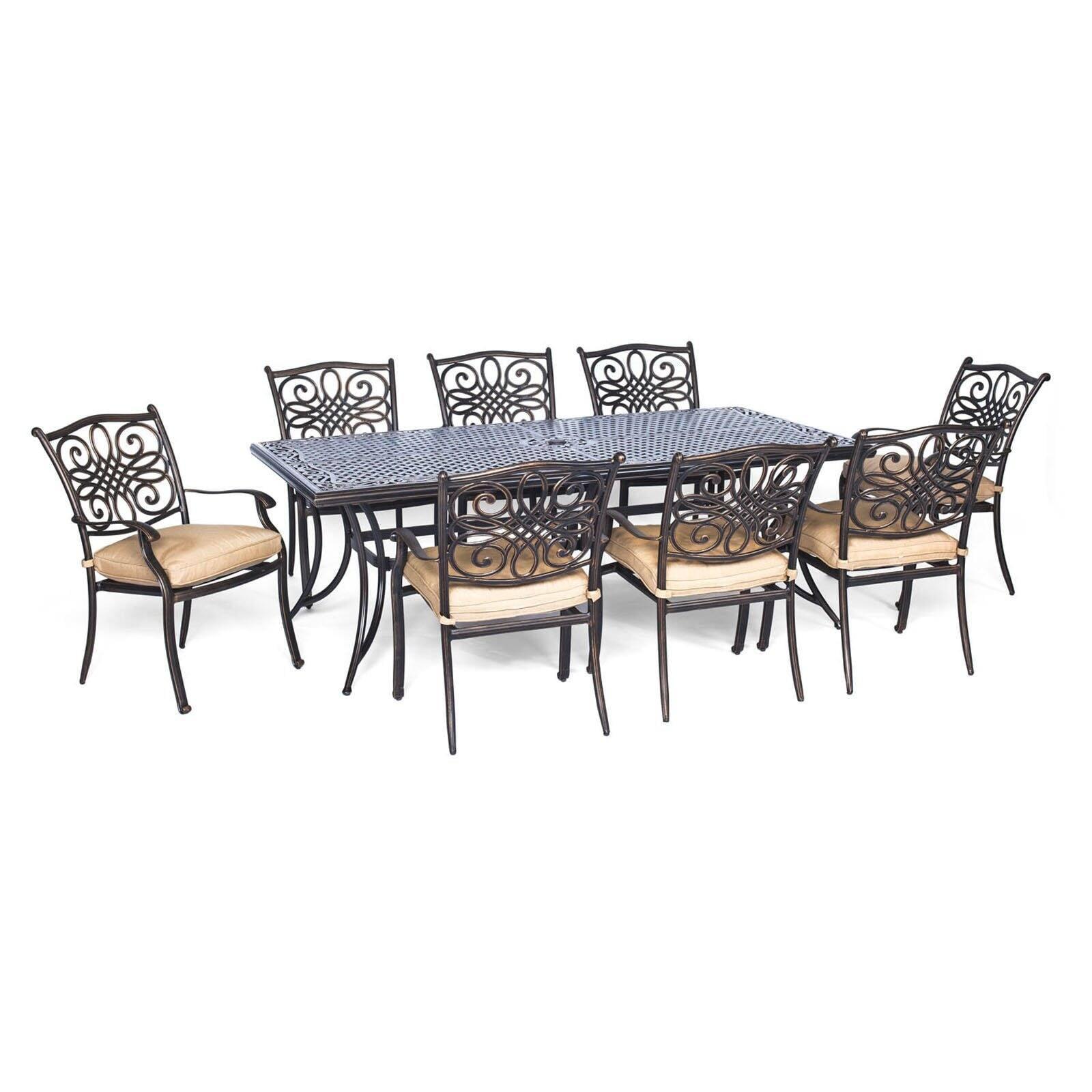 Natural Oat 9-Piece Aluminum Outdoor Dining Set with Cushions