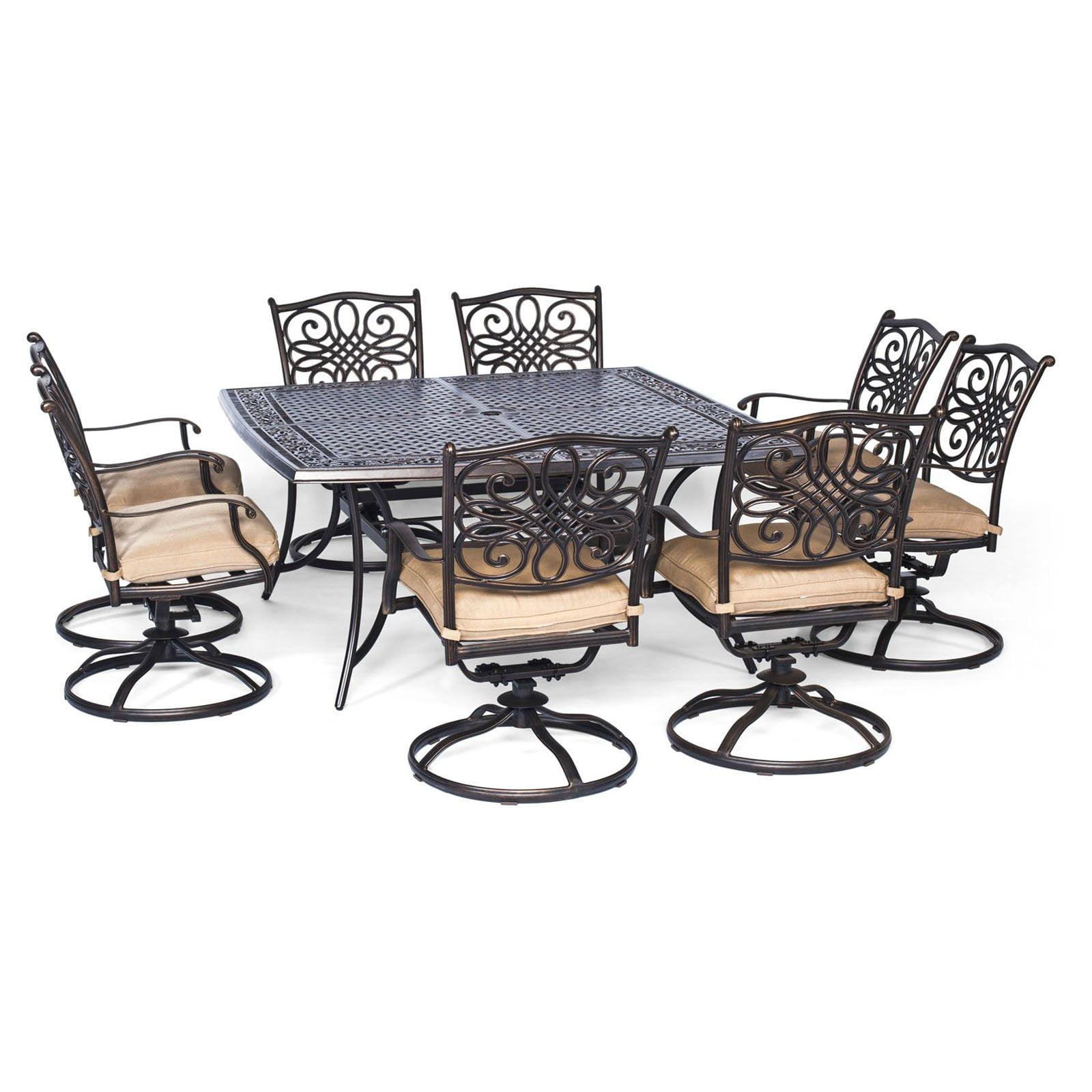 Bronze Aluminum 9-Piece Outdoor Dining Set with Natural Cushions