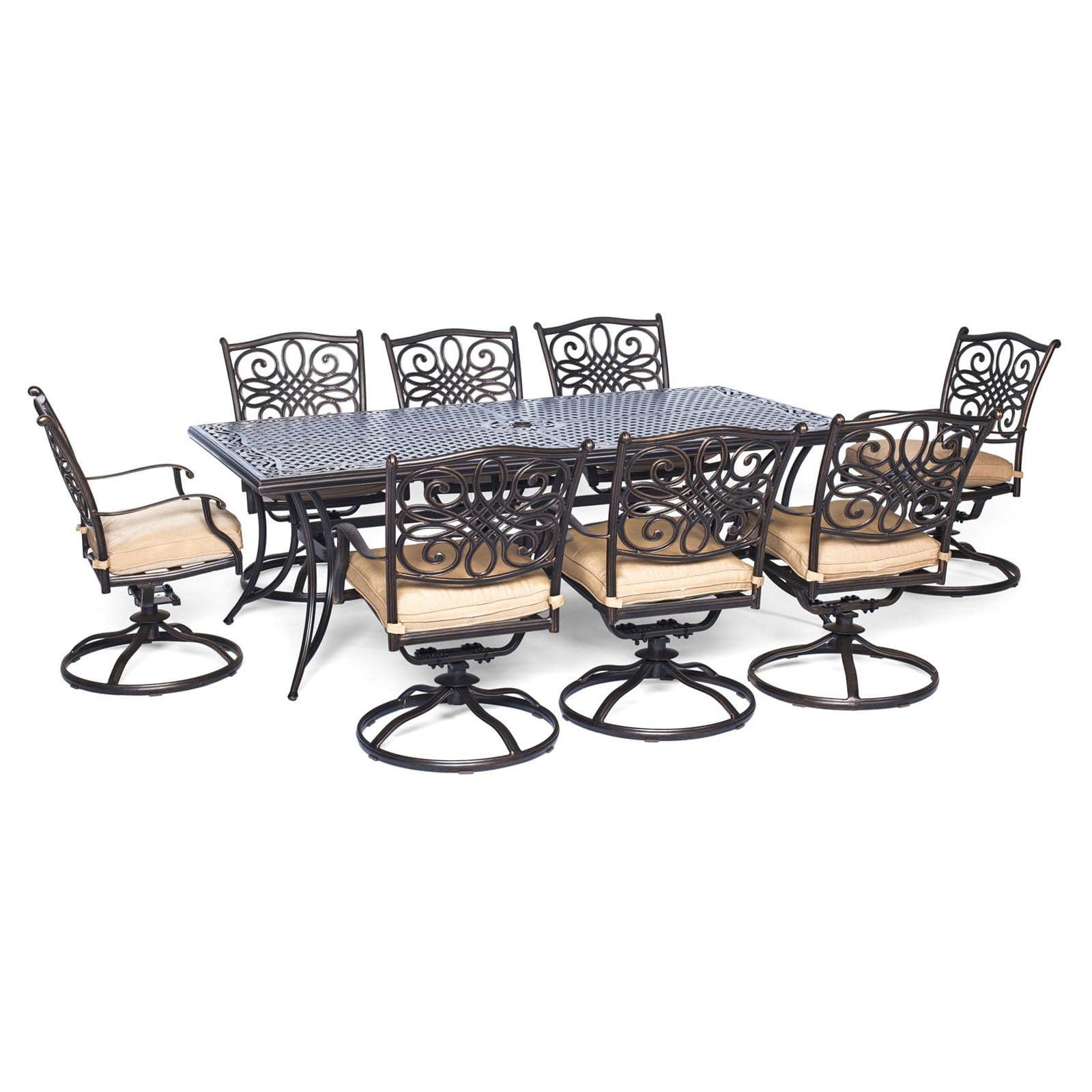 Bronze Aluminum 9-Piece Outdoor Dining Set with Natural Cushions