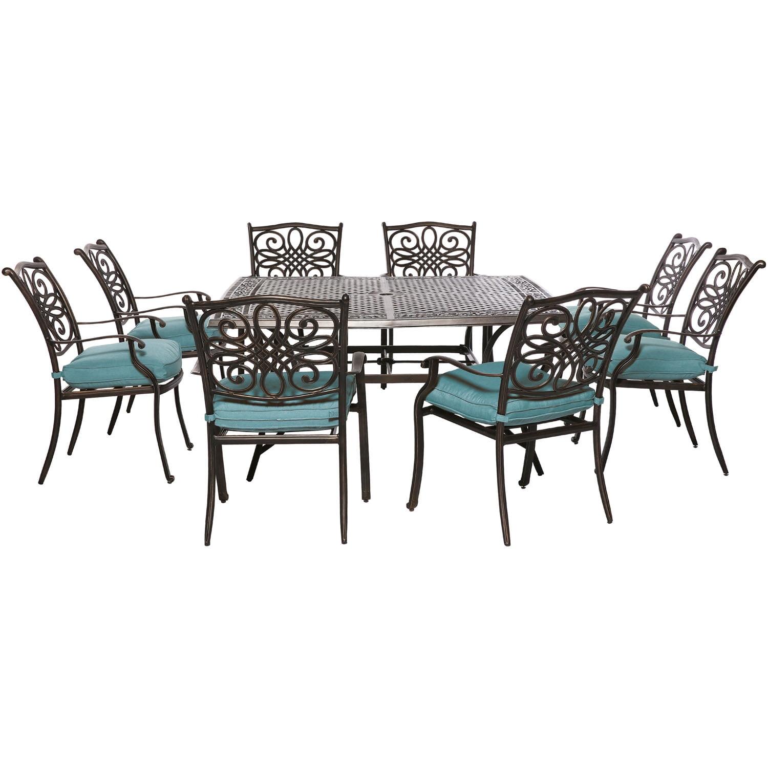 Hanover Traditions 9-Piece Blue Cushion Aluminum Outdoor Dining Set