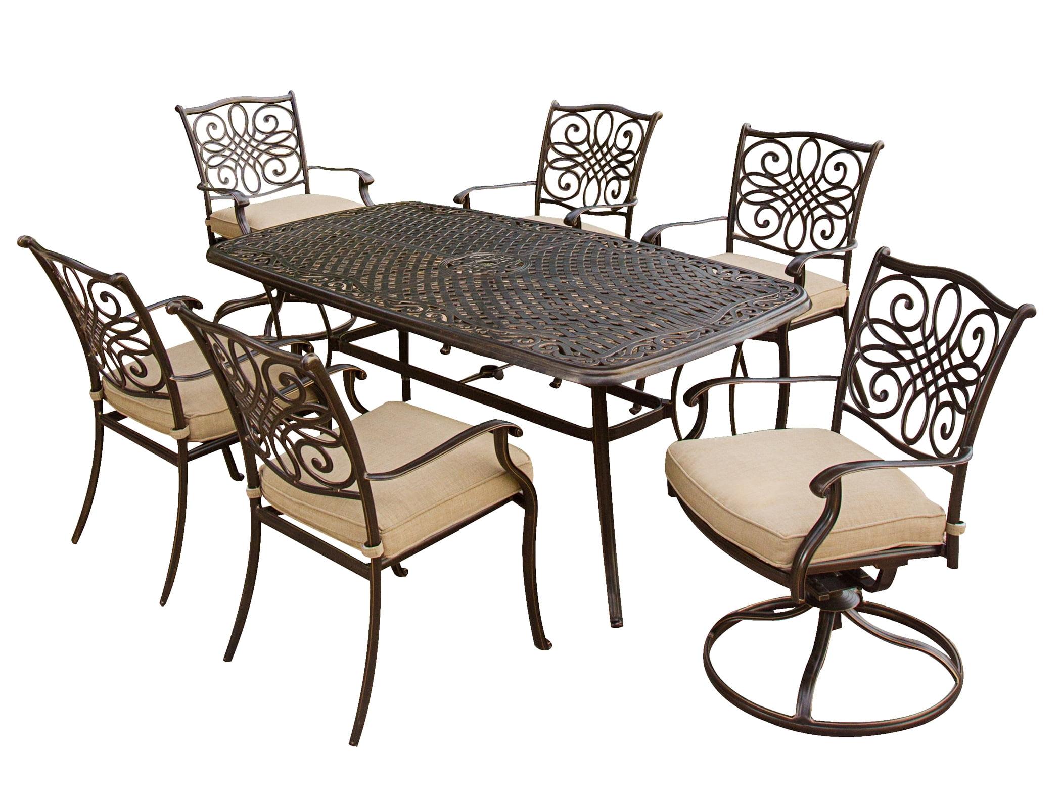 Bronze Cast Aluminum 6-Person Outdoor Dining Set with Natural Oat Cushions