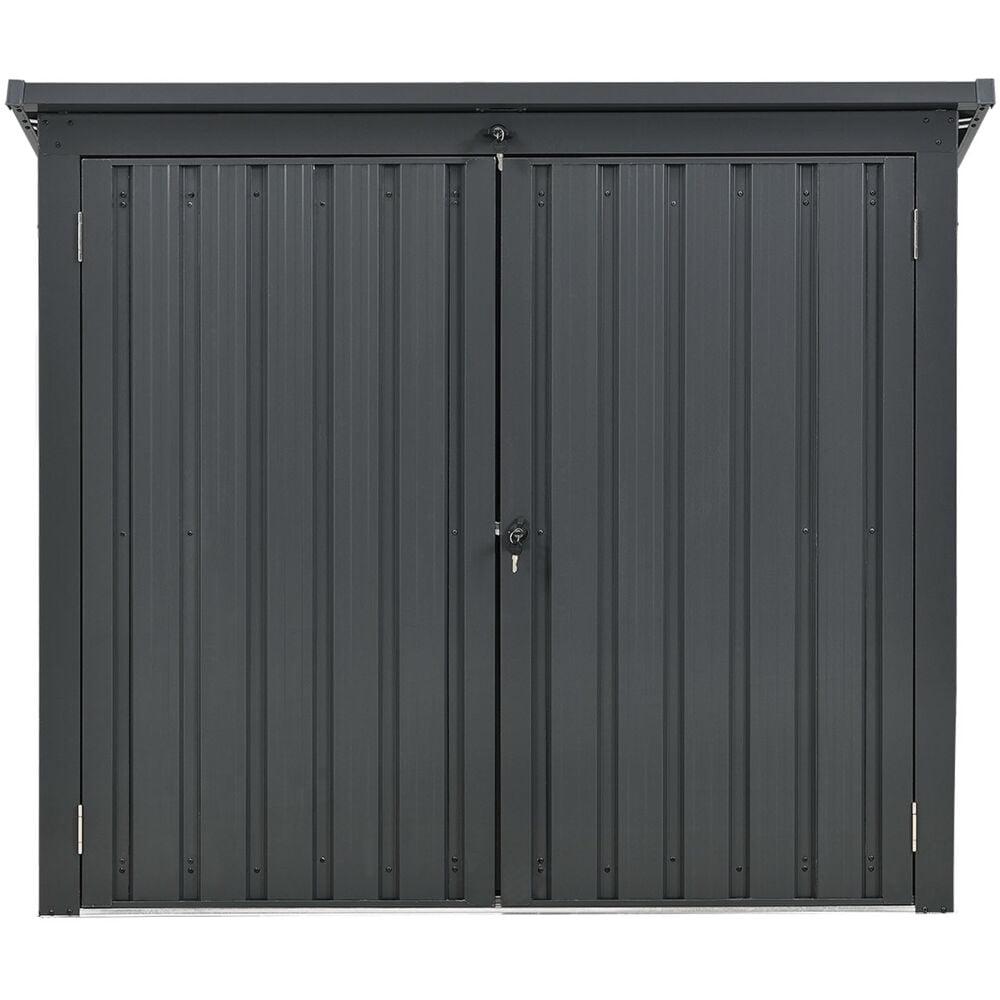Hanover Trash and Recyclables Storage Shed | Pent Roof | Galvanized Steel | 2-Point Locking System | Stores 2 Trash Cans | 3.3-Ft. x 5.2-Ft. x 4.4-Ft. | Dark Gray | HANBINSHD-GRY
