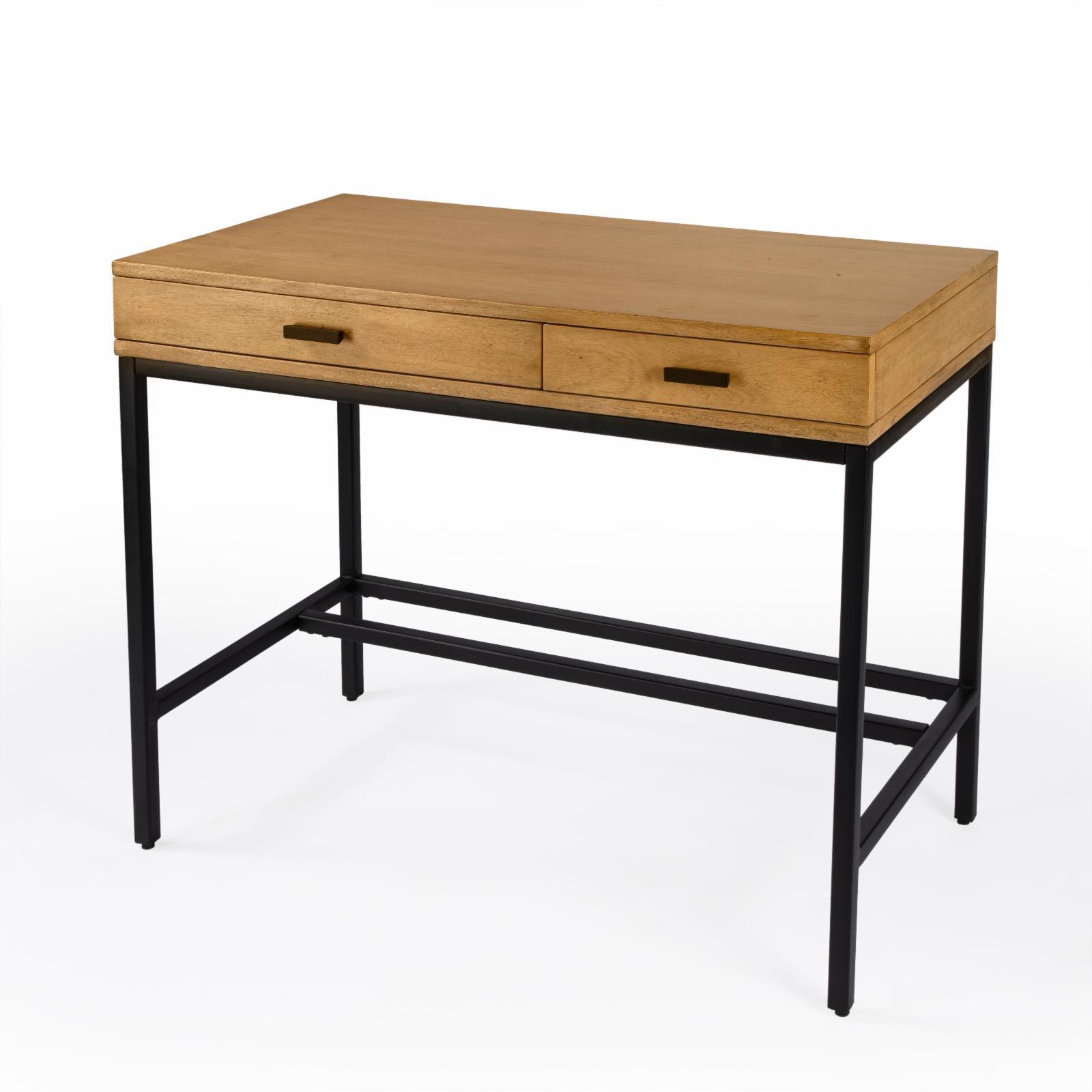 Black Mango Wood Writing Desk with Filing Cabinet and Drawers