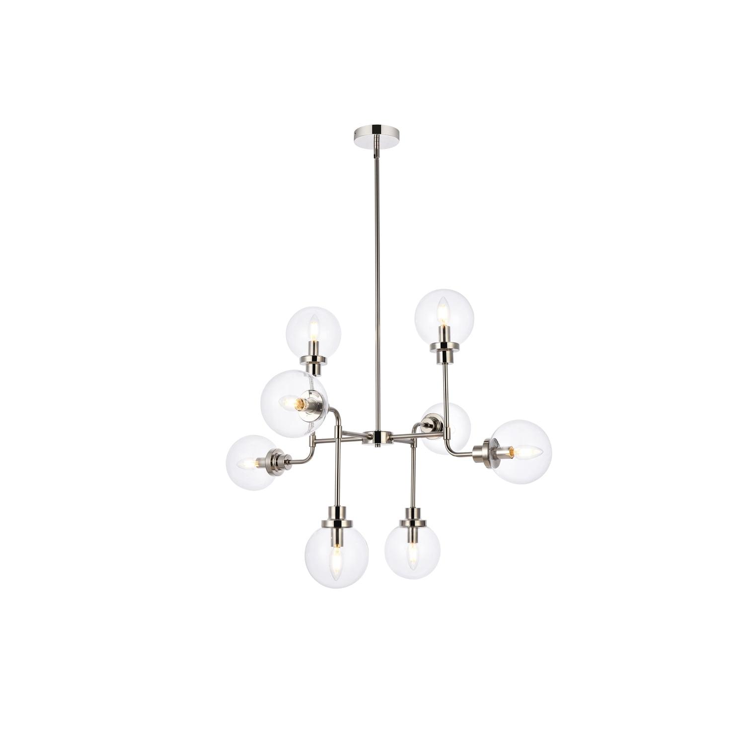 Hanson 8-Light Polished Nickel Pendant with Clear Glass Shades