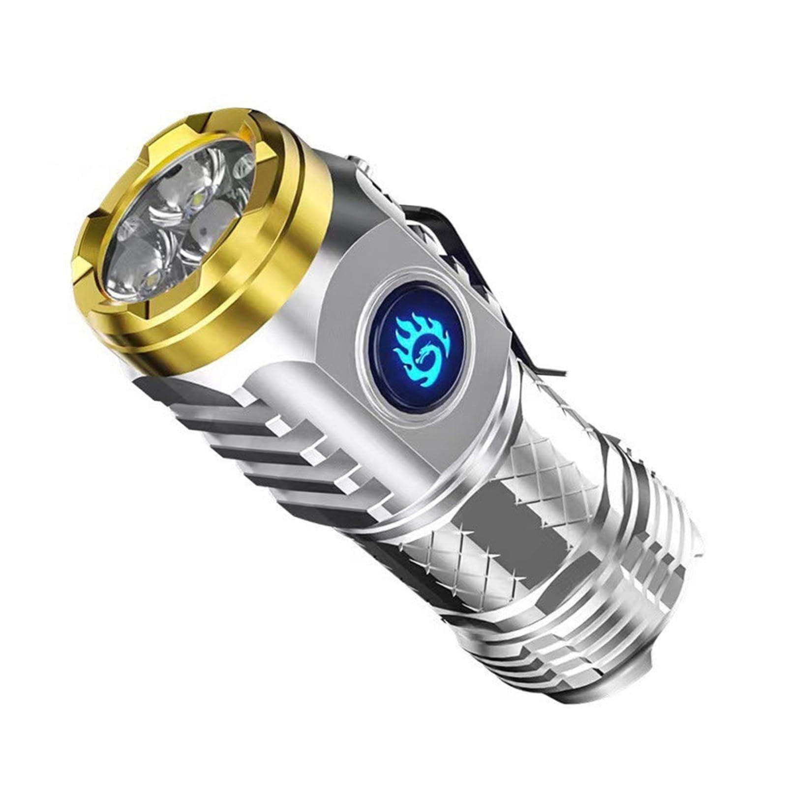 Hanzidakd Mini Torch with Three-Eyed Monster, LED Torch Extremely Bright, Rechargeable Torches with 5 Light Modes, Waterproof Mini Torch for Camping Outdoor (Silver)